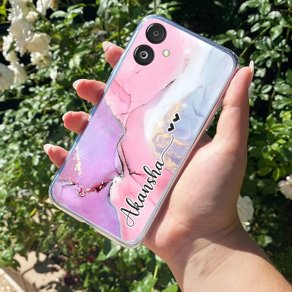 Pink Gradient Marble Customize Transparent Silicon Case For Samsung Galaxy F62