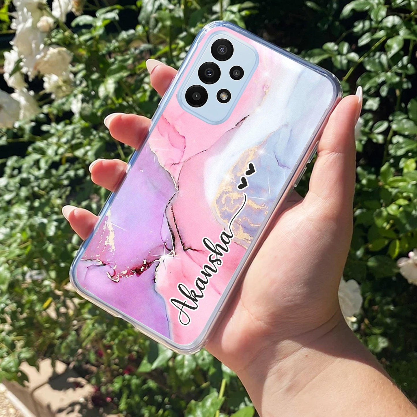 Pink Gradient Marble Customize Transparent Silicon Case For Samsung