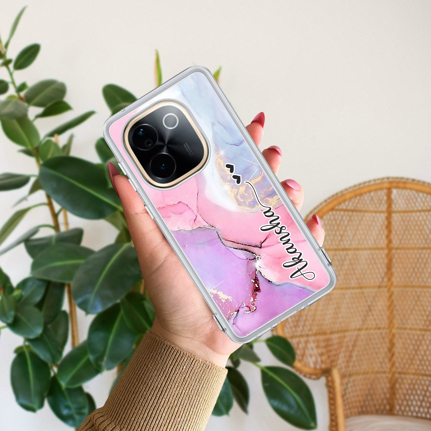 Pink Gradient Marble Customize Transparent Silicon Case For Vivo ShopOnCliQ