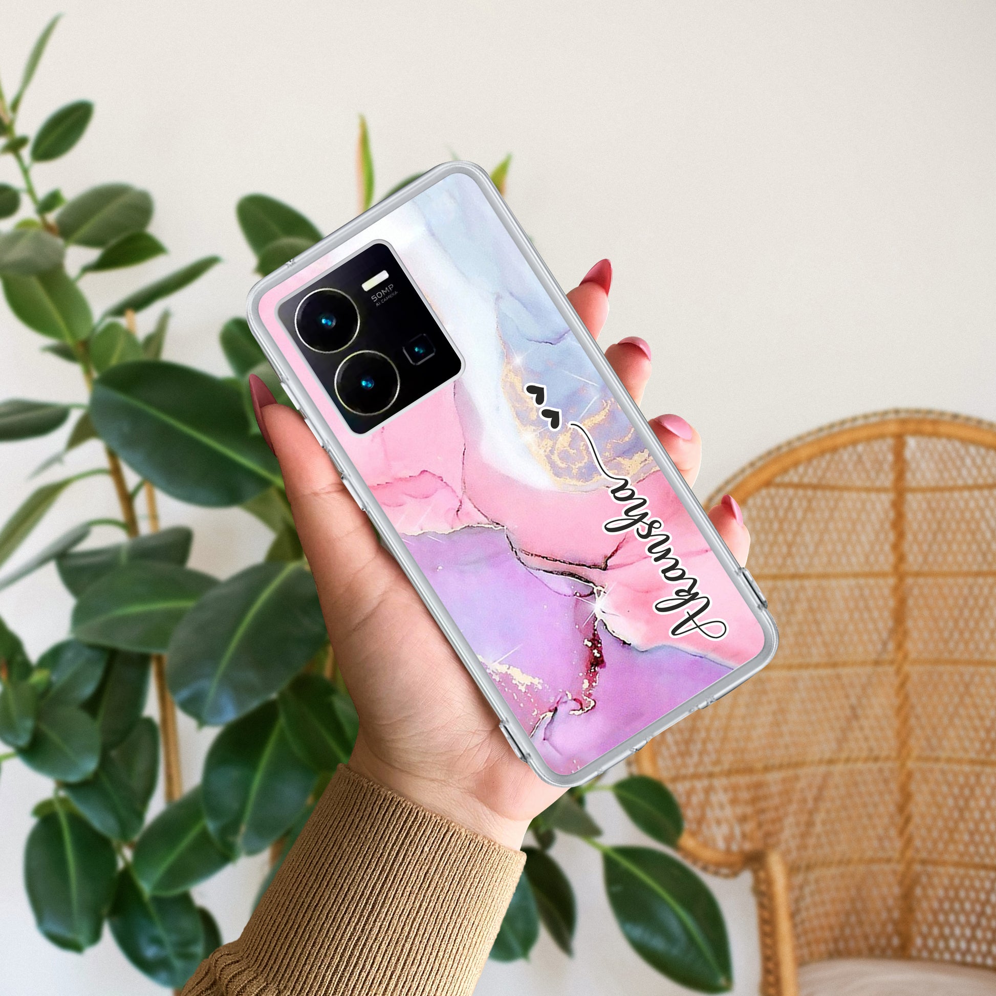 Pink Gradient Marble Customize Transparent Silicon Case For Vivo ShopOnCliQ