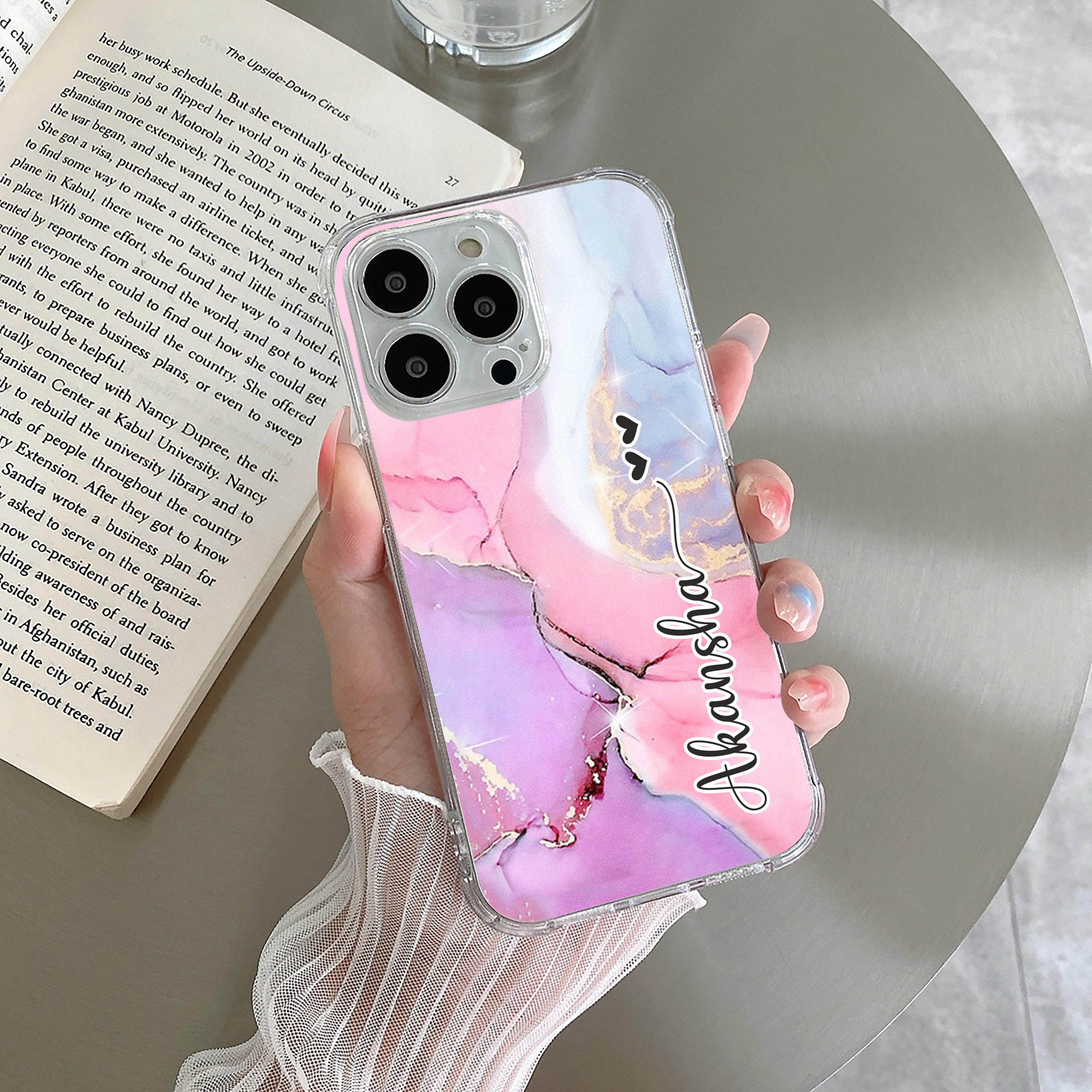 Pink Gradient Marble Customize Transparent Silicon Case For iPhone - ShopOnCliQ