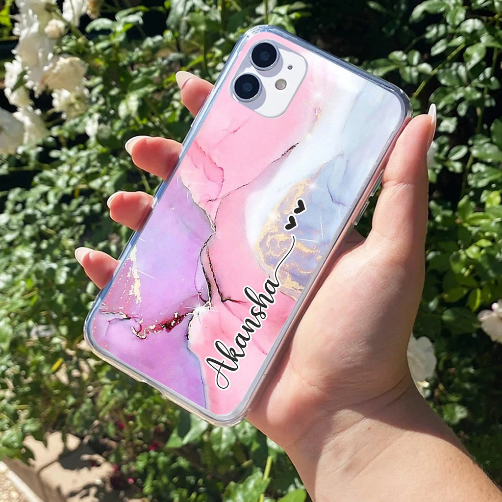 Pink Gradient Marble Customize Transparent Silicon Case For iPhone 12 Pro
