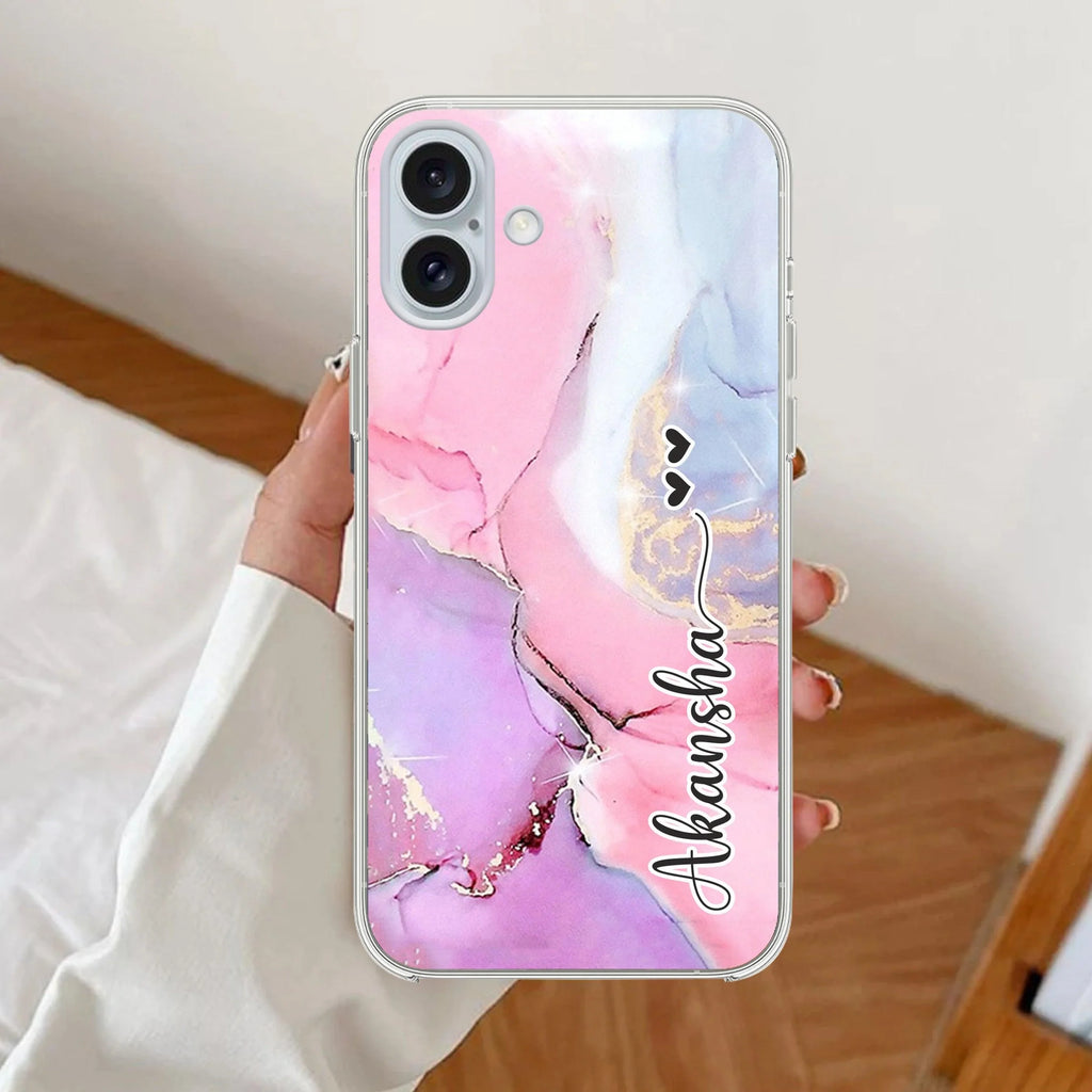 Pink Gradient Marble Customize Anti Yellow Clear Case For iPhone 16 Plus