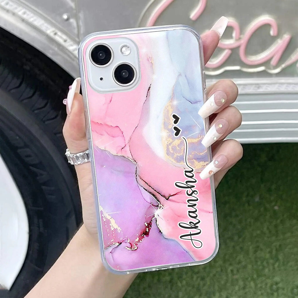 Pink Gradient Marble Customize Transparent Silicon Case For iPhone 14 Pro Max