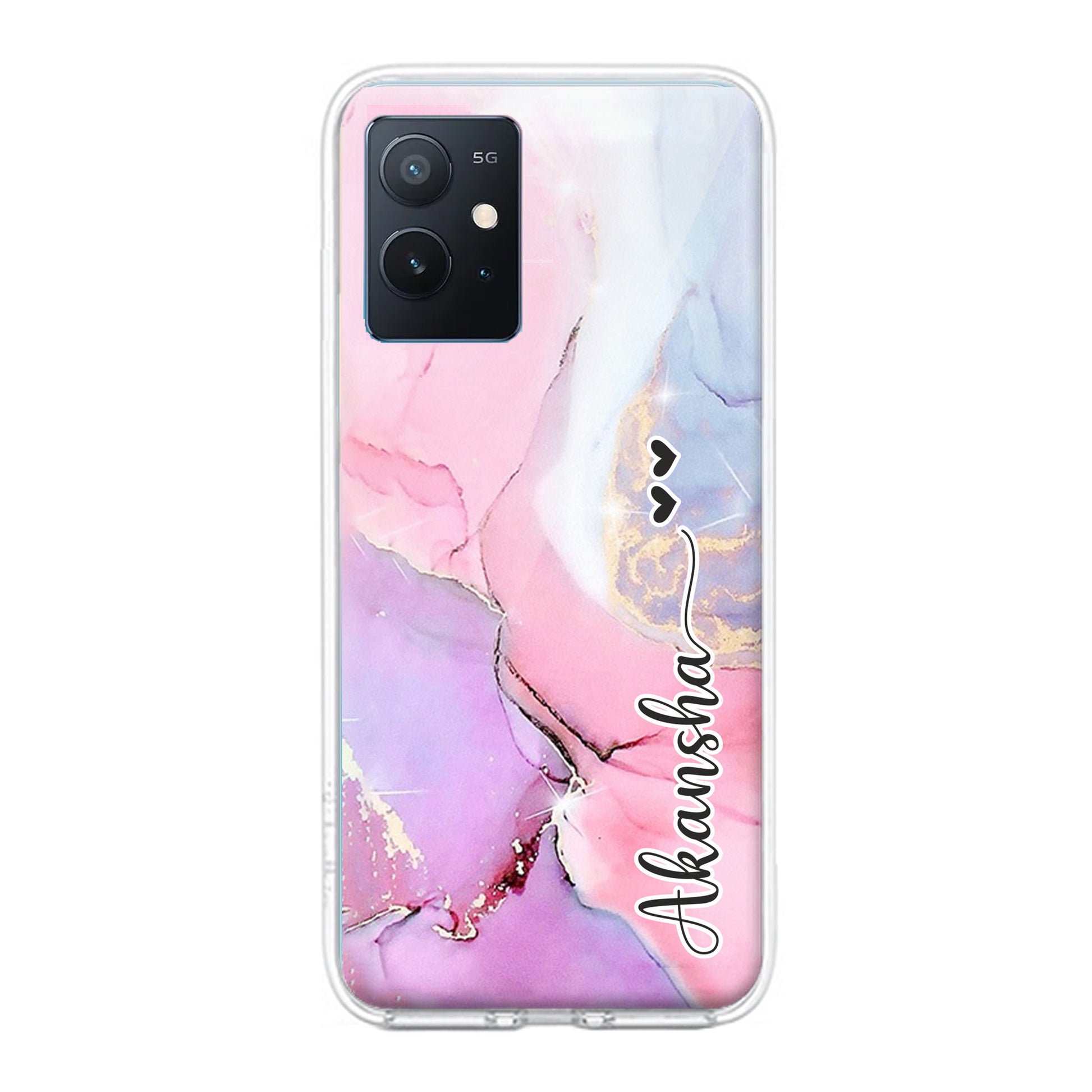 Pink Gradient Marble Customize Transparent Silicon Case For iQOO ShopOnCliQ