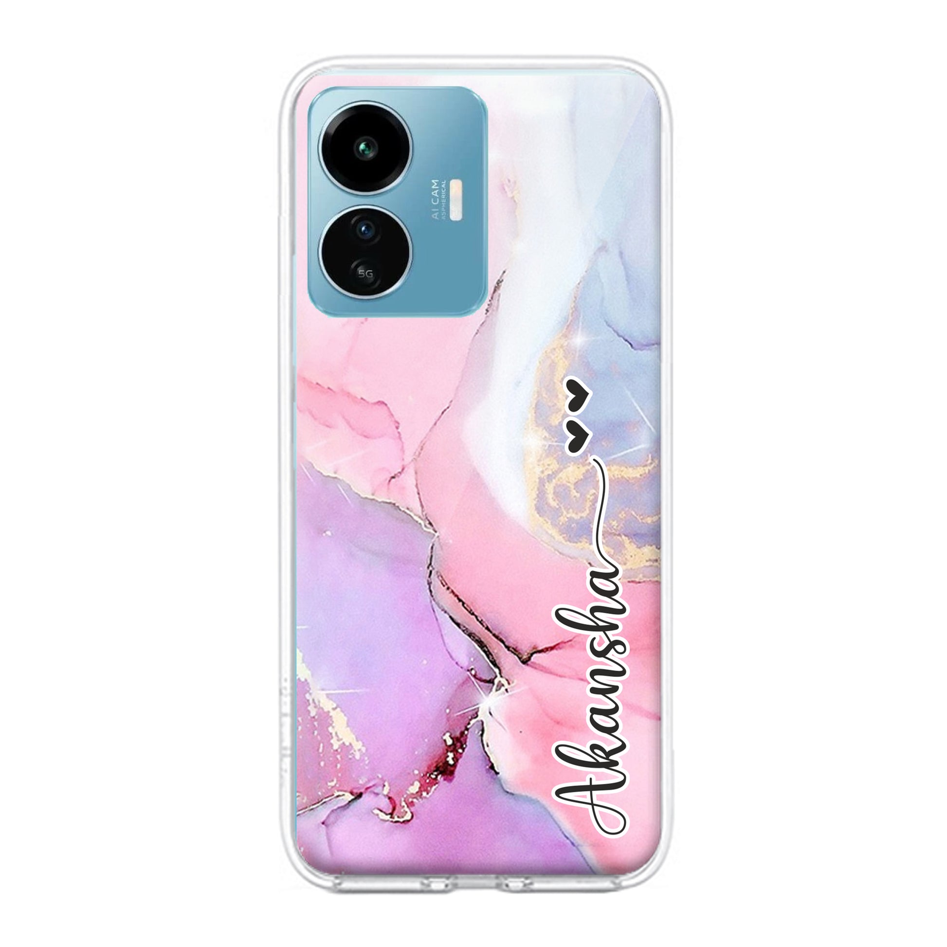 Pink Gradient Marble Customize Transparent Silicon Case For iQOO ShopOnCliQ