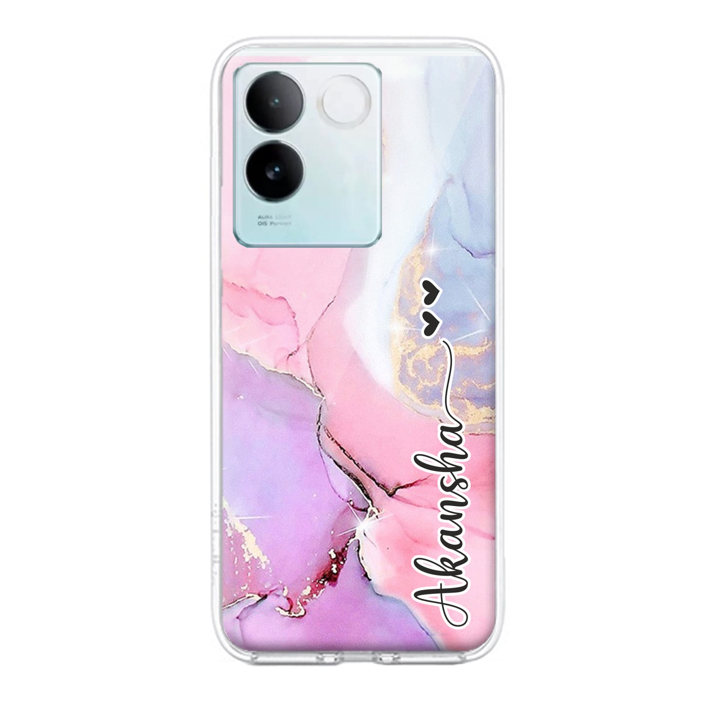 Pink Gradient Marble Customize Transparent Silicon Case For iQOO ShopOnCliQ