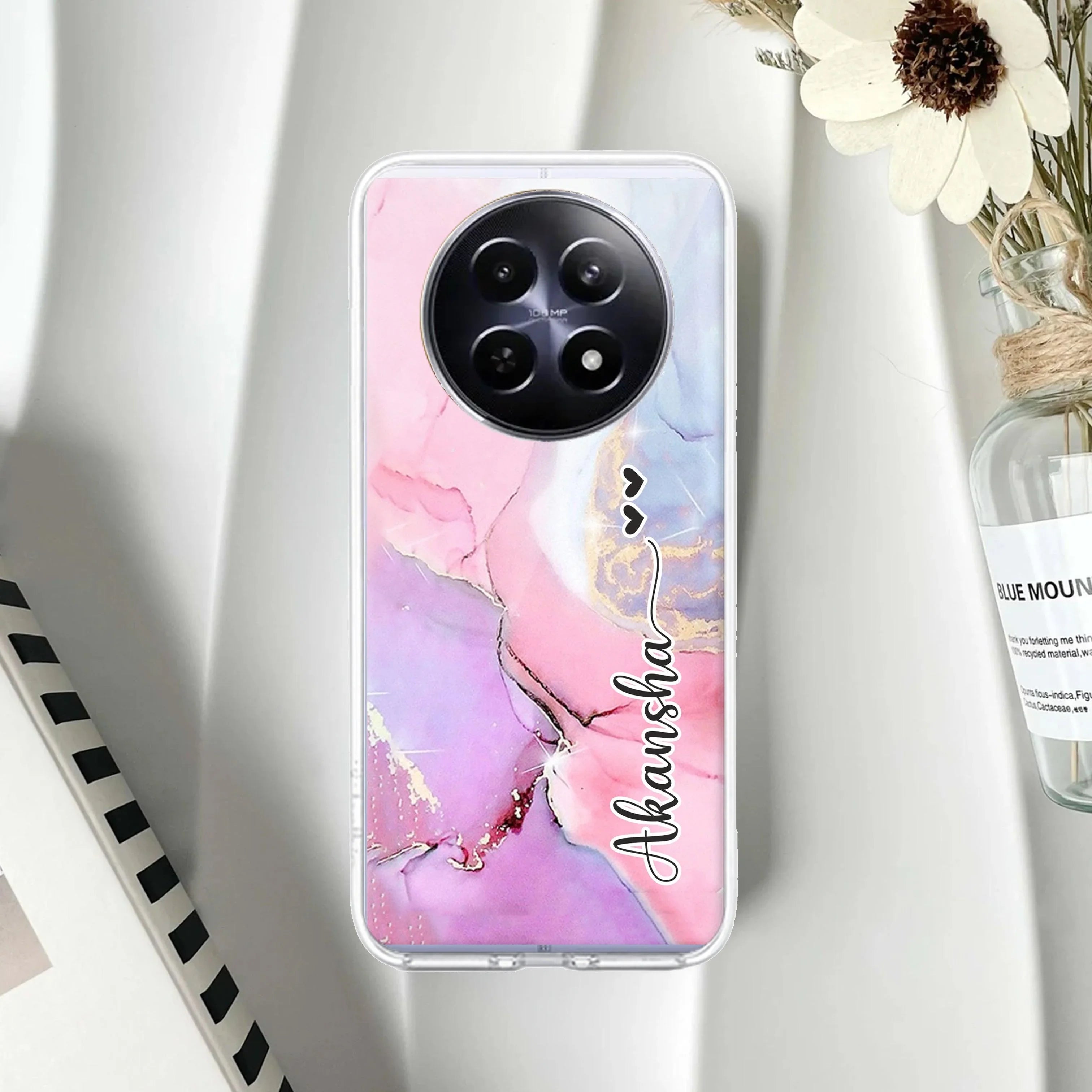 Pink Gradient Marble Customize Anti Yelllow Case For Realme 14 Pro Lite 5G