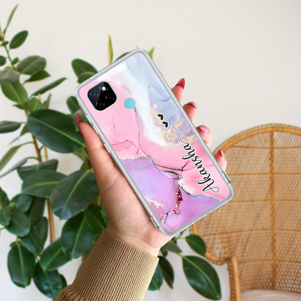 Pink Gradient Marble Customize Transparent Silicon Case For Realme P2 Pro 5G