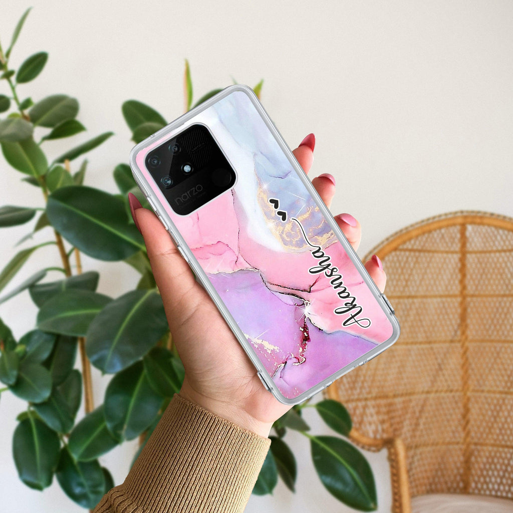 Pink Gradient Marble Customize Transparent Silicon Case For Realme Narzo 70x 5G