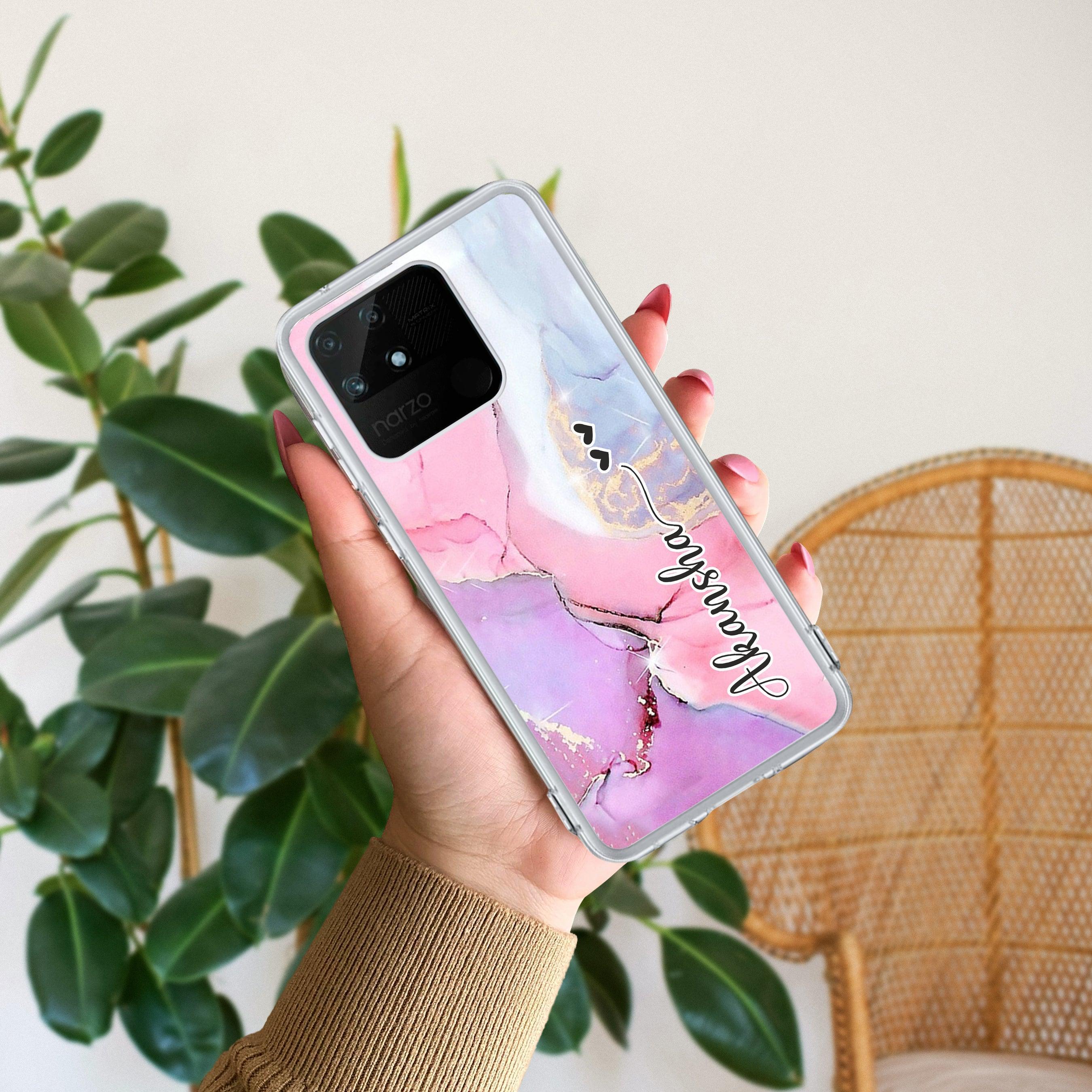 Pink Gradient Marble Customize Transparent Silicon Case For Realme Narzo 70x 5G