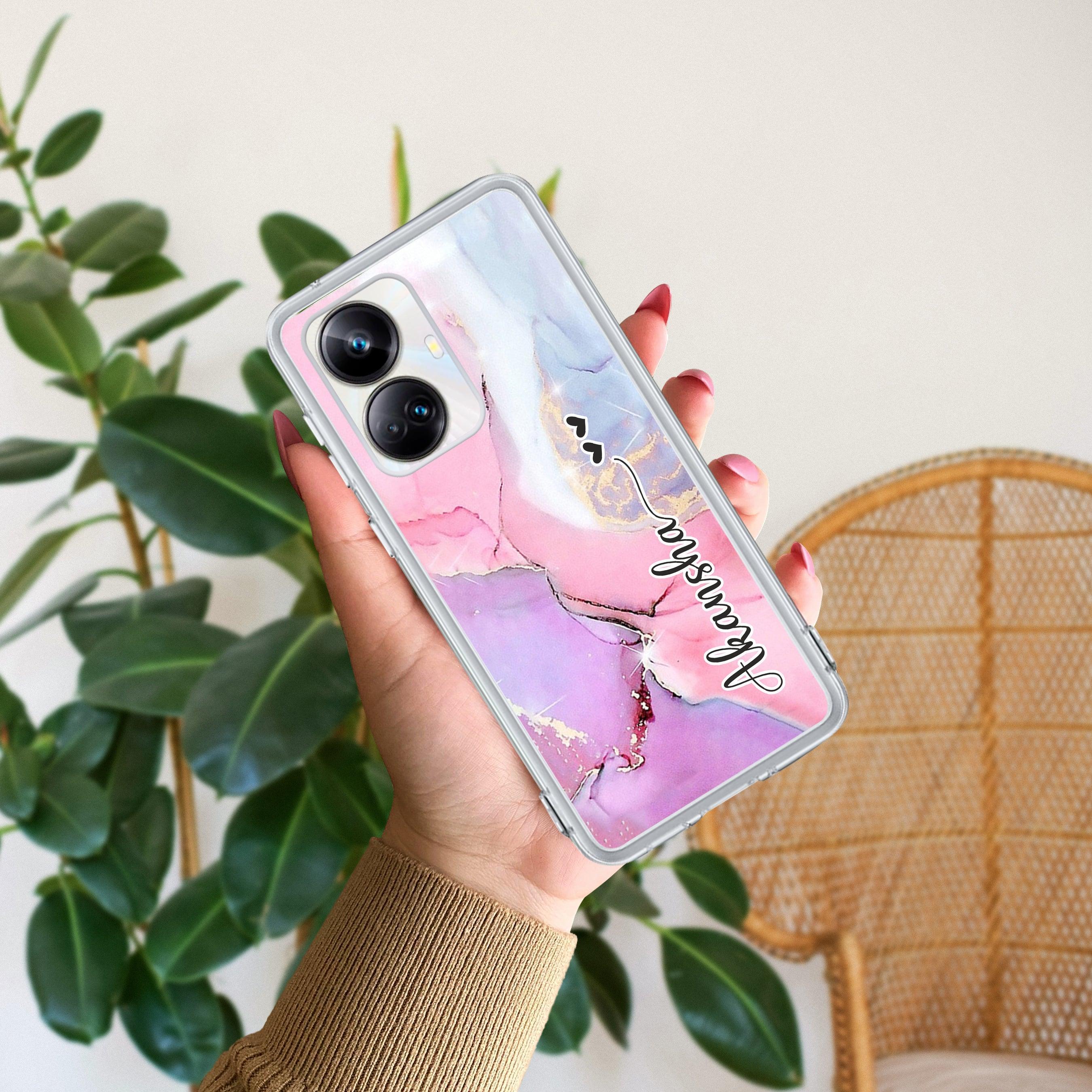 Pink Gradient Marble Customize Transparent Silicon Case For Realme 8i / Realme Narzo 50