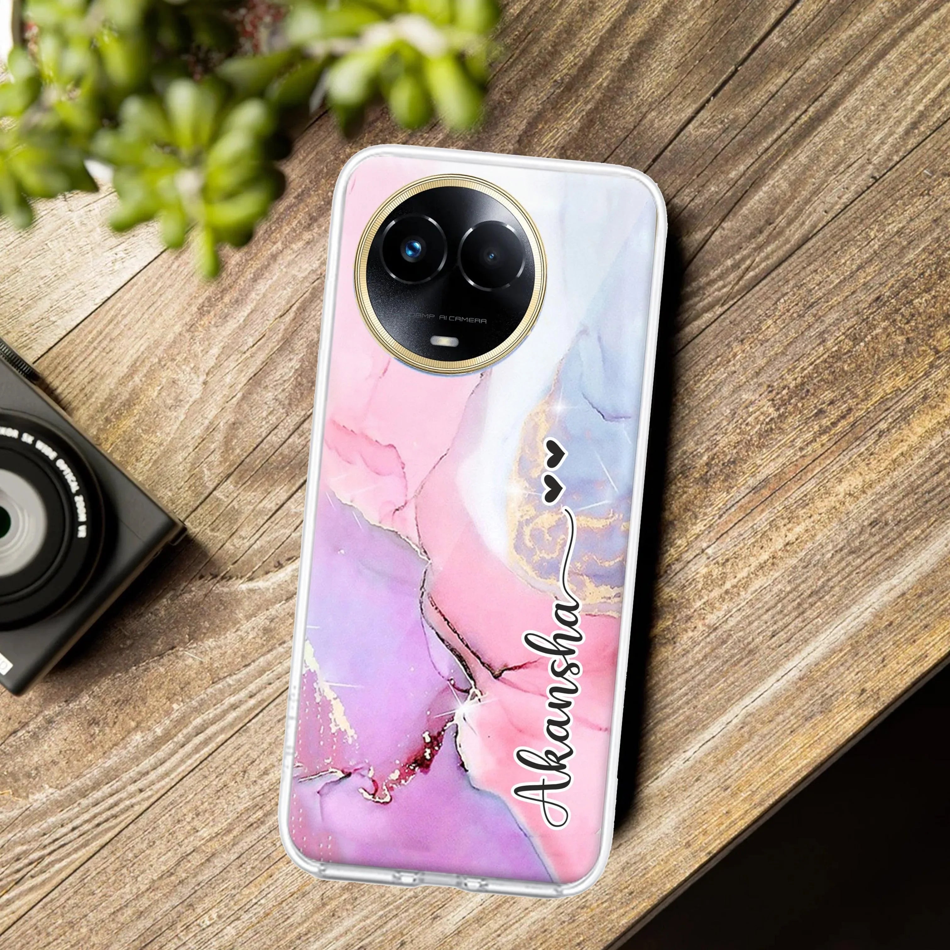 Pink Gradient Marble Customize Transparent Silicon Case For Realme Narzo 60X /  Realme 11X