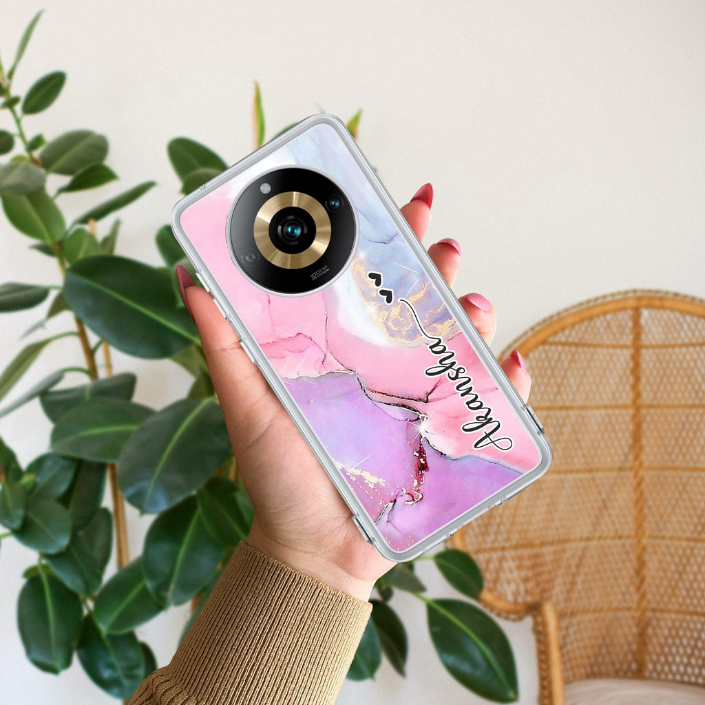 Pink Gradient Marble Customize Transparent Silicon Case For Realme 11 Pro+ 5G