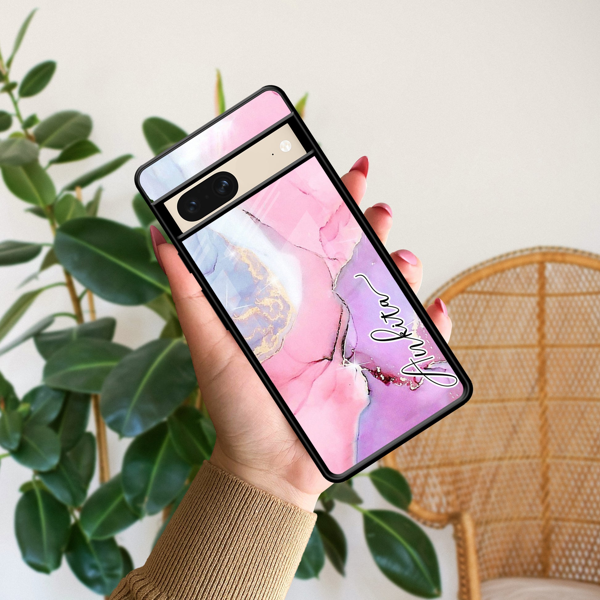 Pink Marble Glossy Metal Case Cover For Google ShopOnCliQ