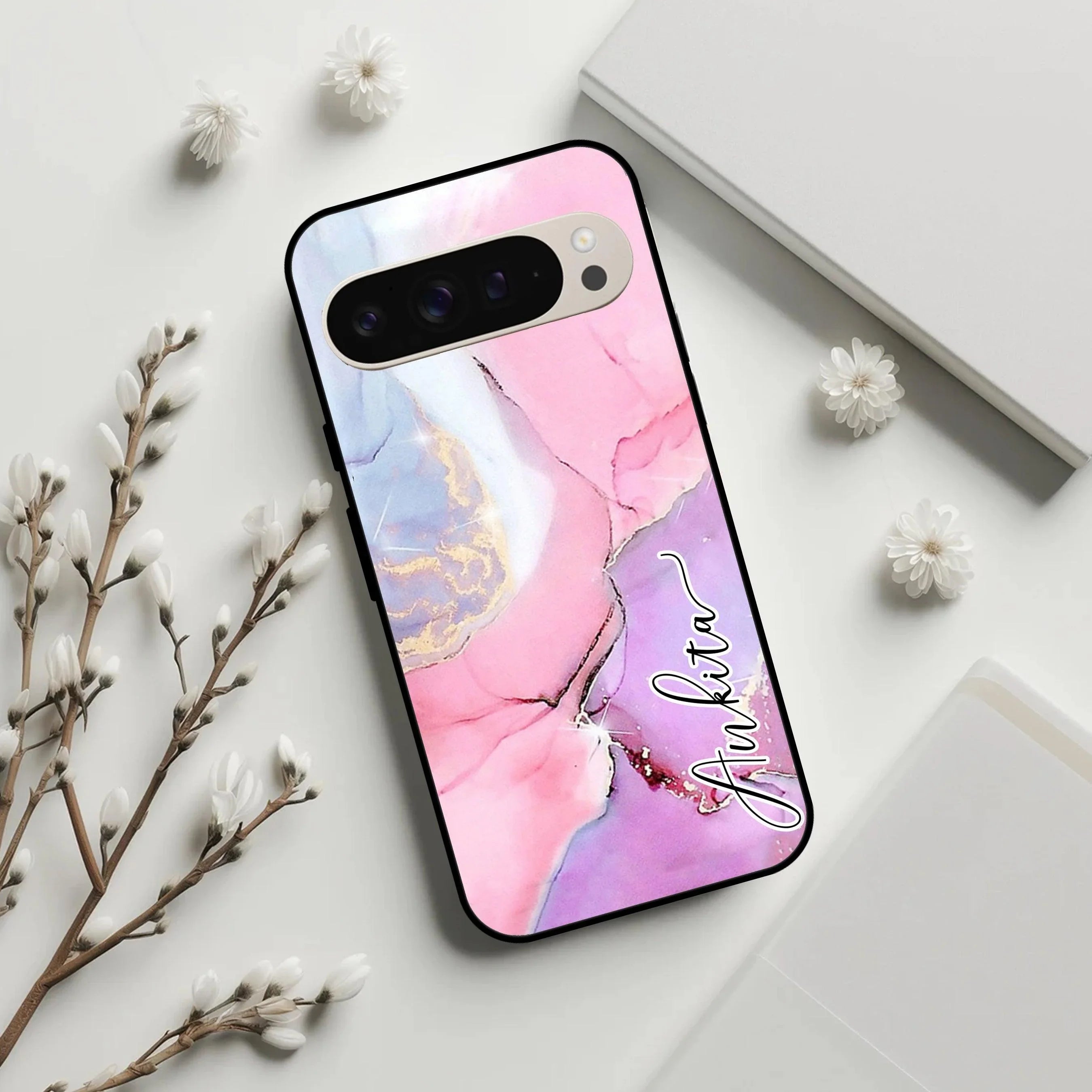 Pink Marble Glossy Metal Case Cover For Google - ShopOnCliQ