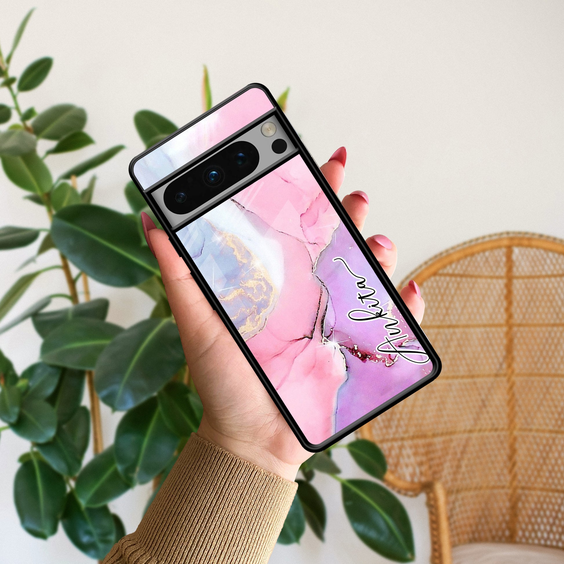 Pink Marble Glossy Metal Case Cover For Google ShopOnCliQ