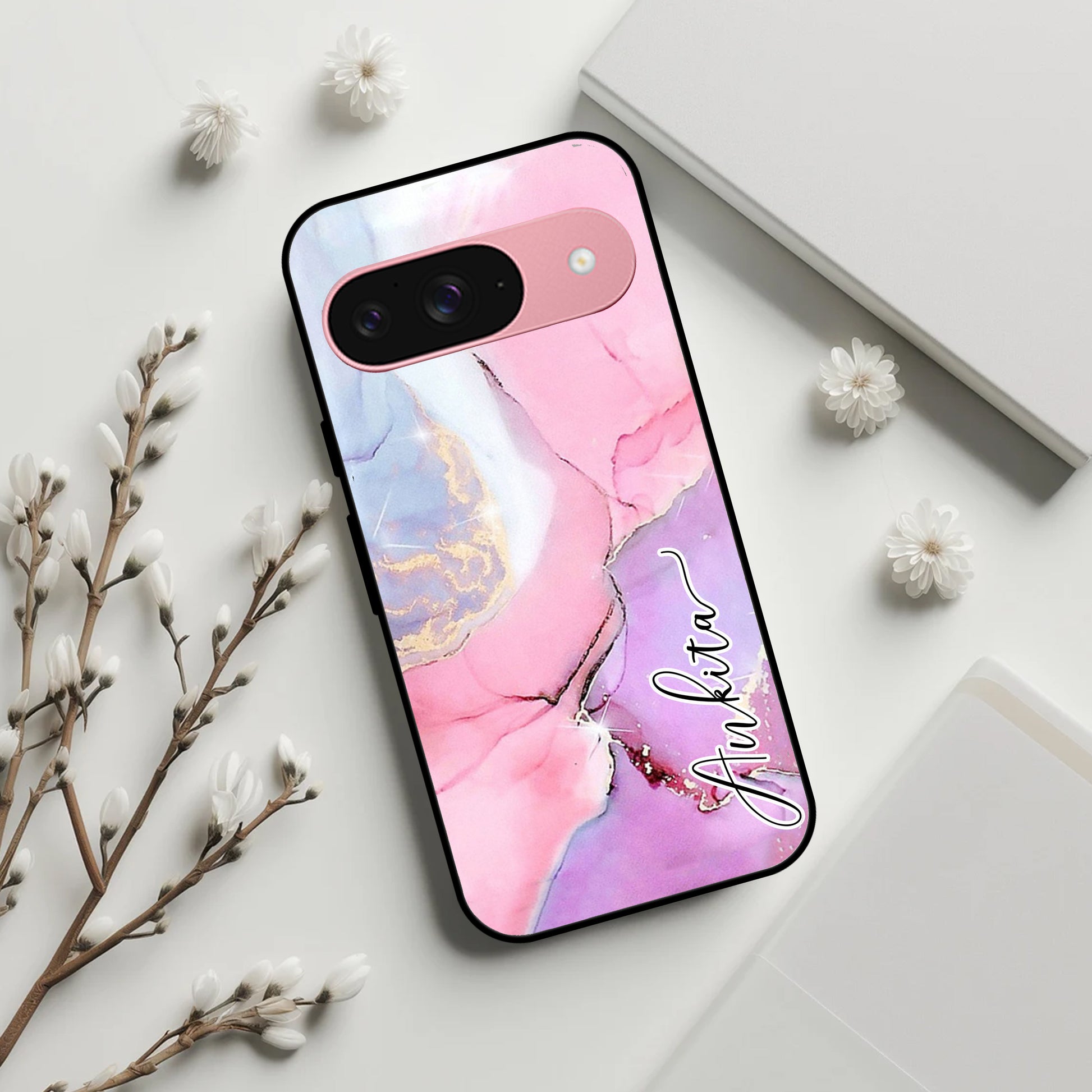 Pink Marble Glossy Metal Case Cover For Google ShopOnCliQ