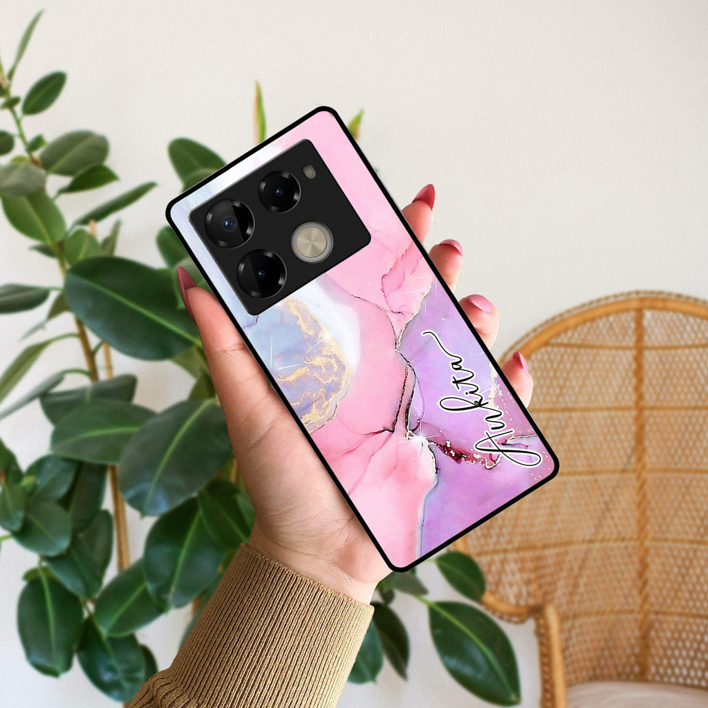 Pink Marble Glossy Metal Case Cover For Infinix - ShopOnCliQ