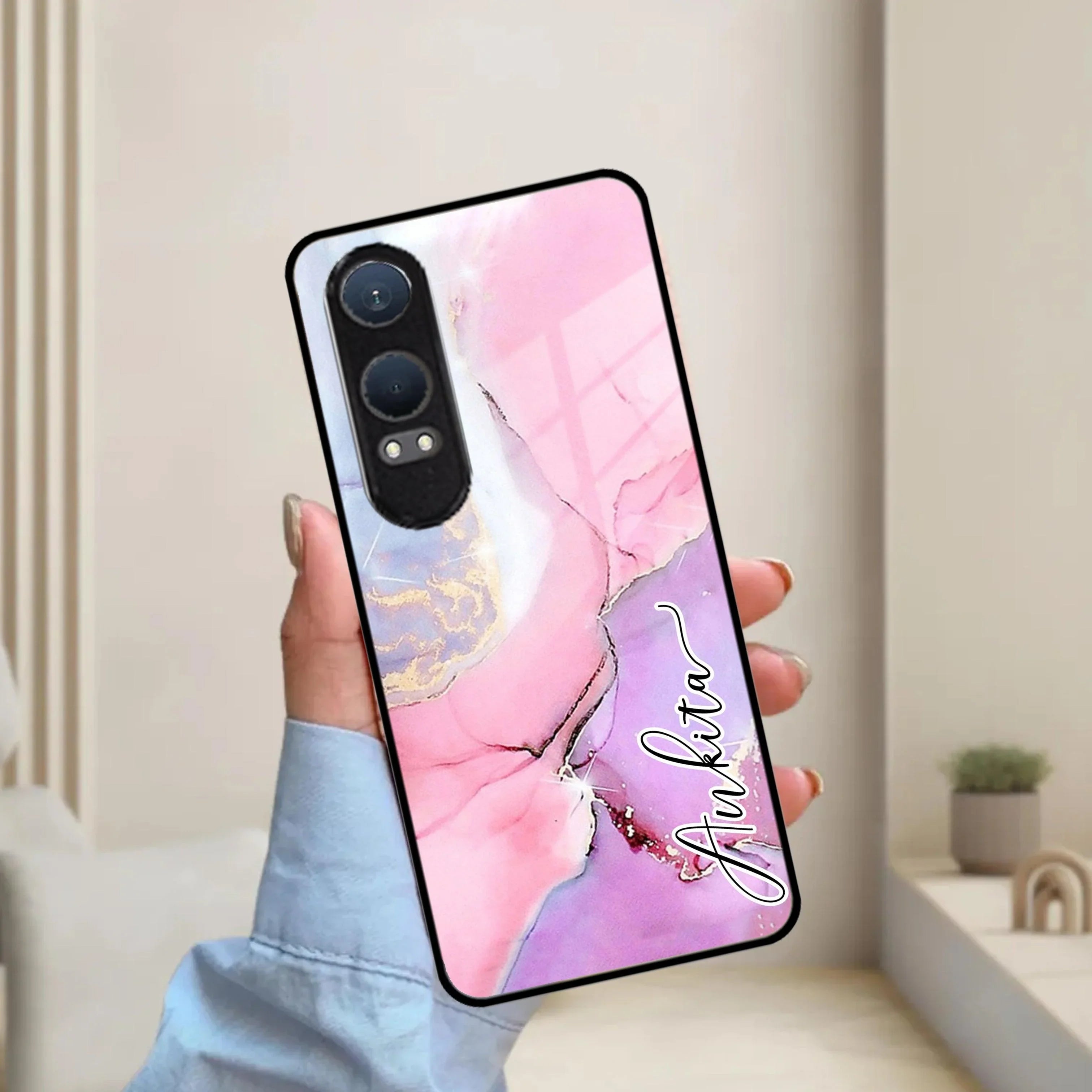 Pink Marble Glossy Metal Case Cover For OnePlus - ShopOnCliQ