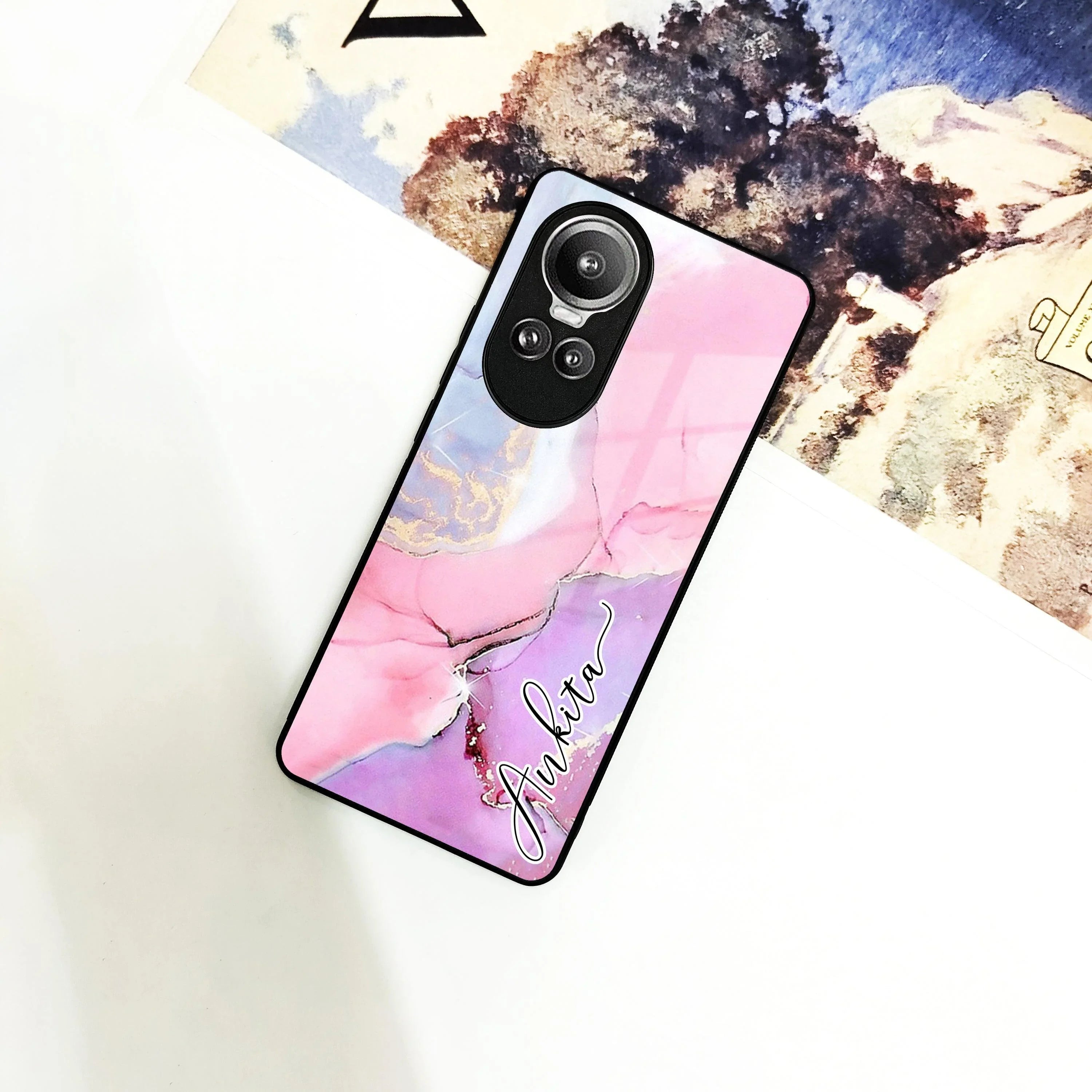 Pink Marble Glossy Metal Case Cover For Oppo - ShopOnCliQ