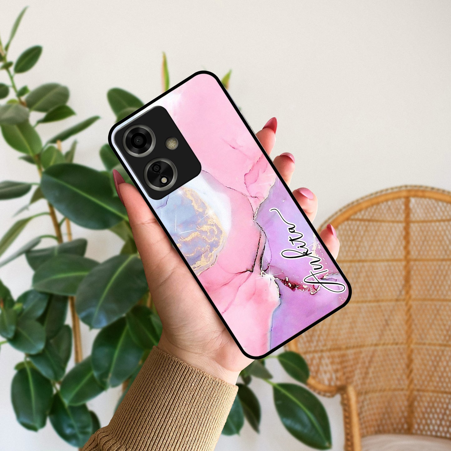 Pink Marble Glossy Metal Case Cover For Oppo ShopOnCliQ