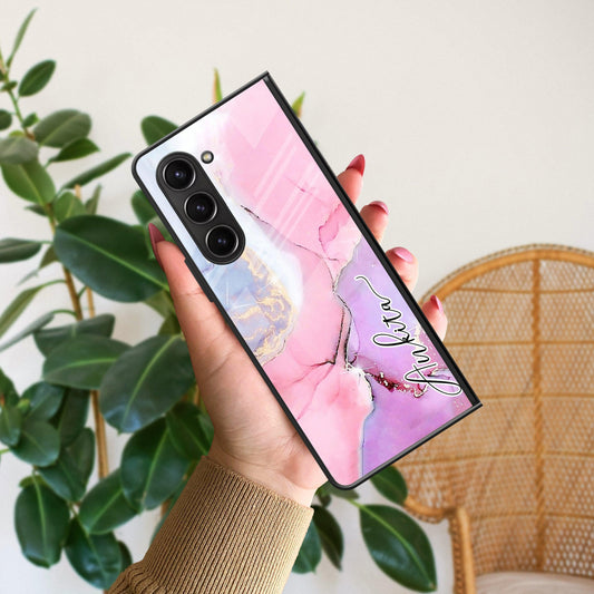 Pink Marble Glossy Metal Case Cover For Samsung