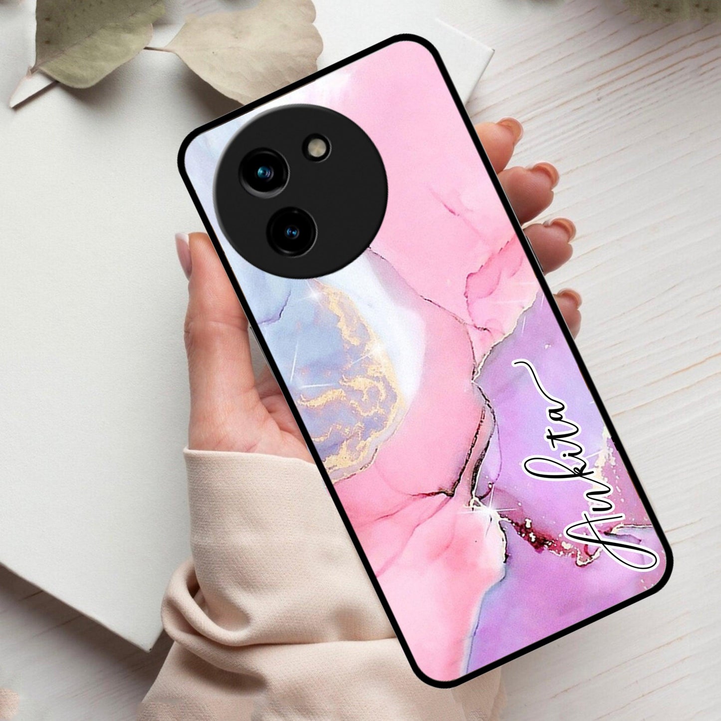 Pink Marble  Glossy Metal Case Cover For Vivo