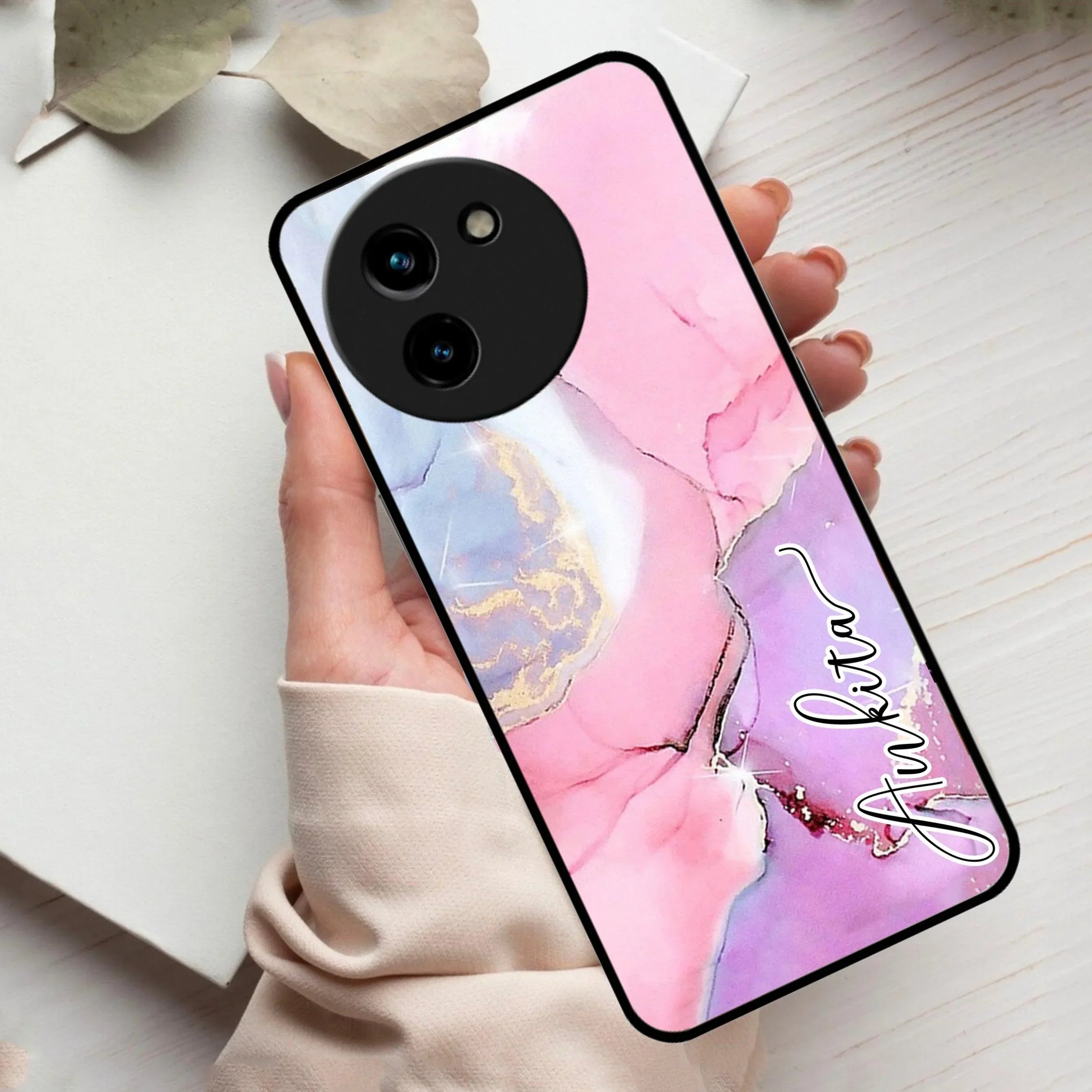 Pink Marble Glossy Metal Case Cover For Vivo - ShopOnCliQ