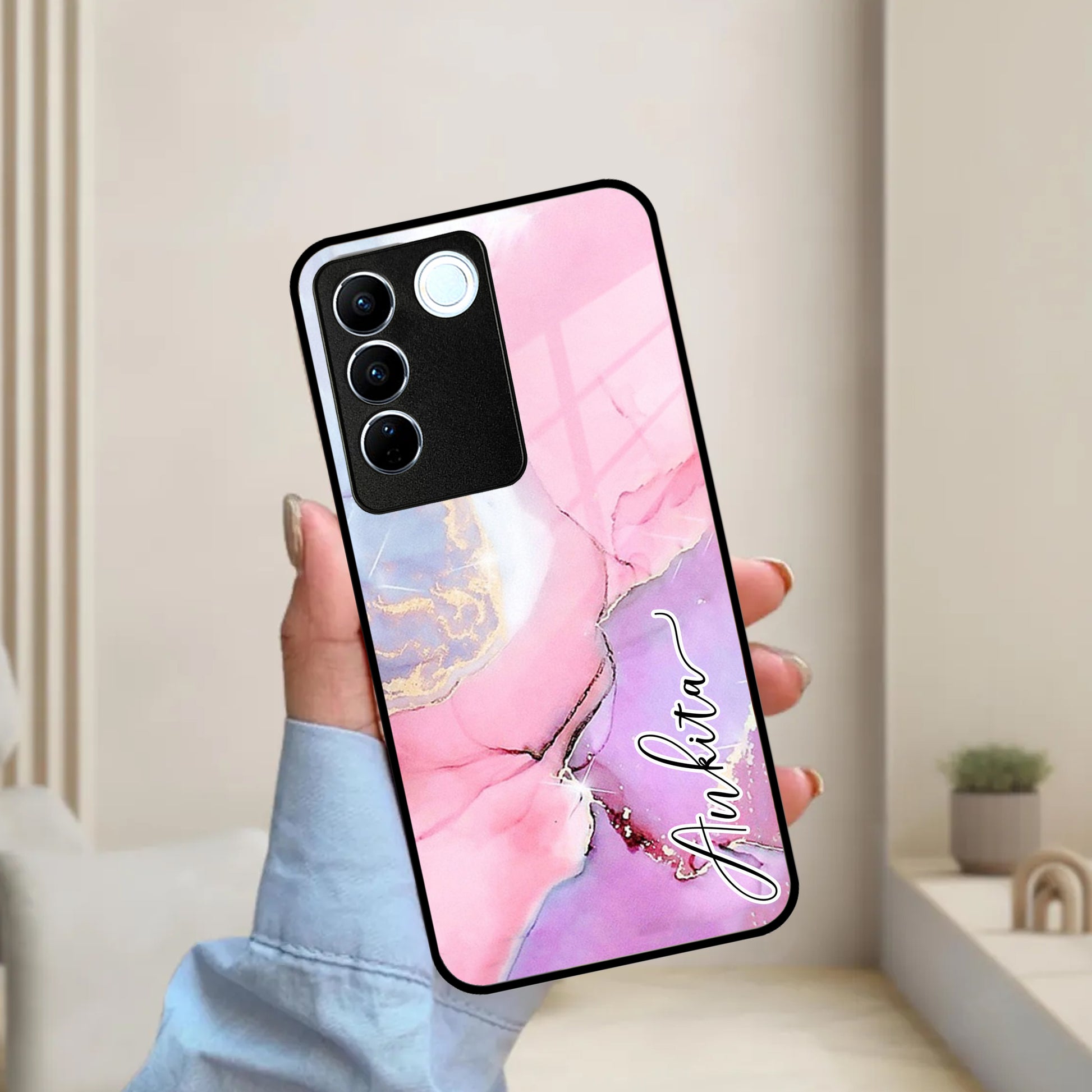 Pink Marble Glossy Metal Case Cover For Vivo ShopOnCliQ