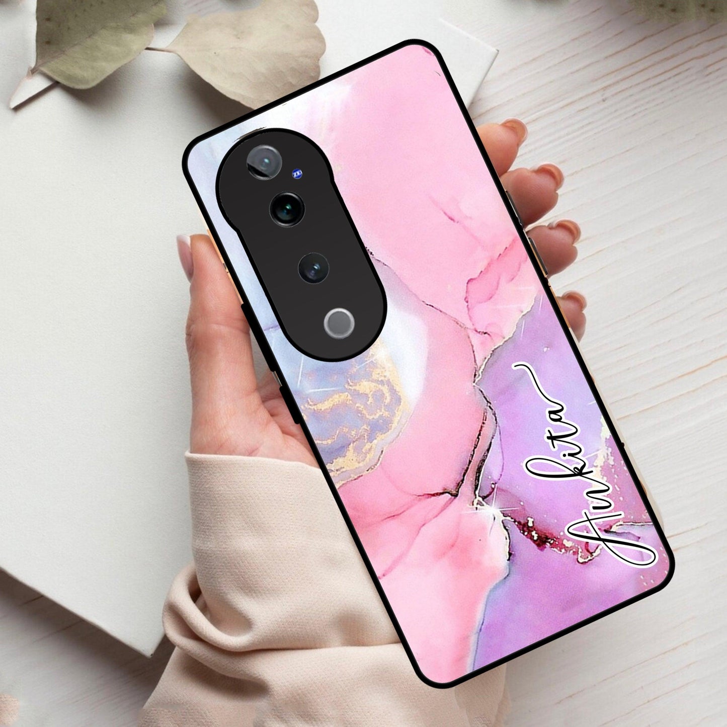 Pink Marble  Glossy Metal Case Cover For Vivo