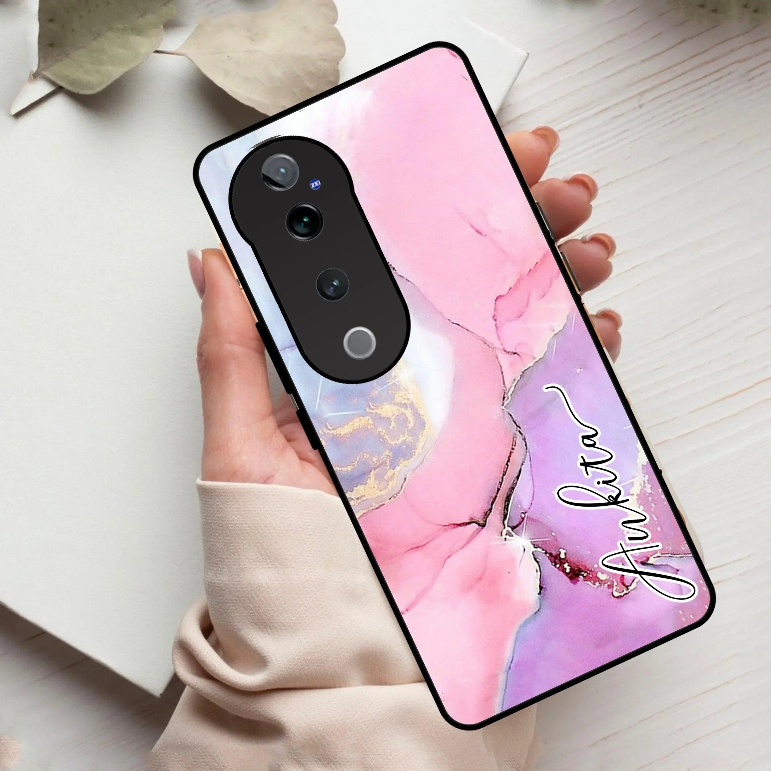Pink Marble Glossy Metal Case Cover For Vivo - ShopOnCliQ