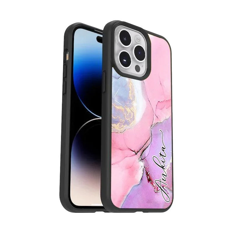 Pink Marble Glossy Metal Case Cover For iPhone - ShopOnCliQ