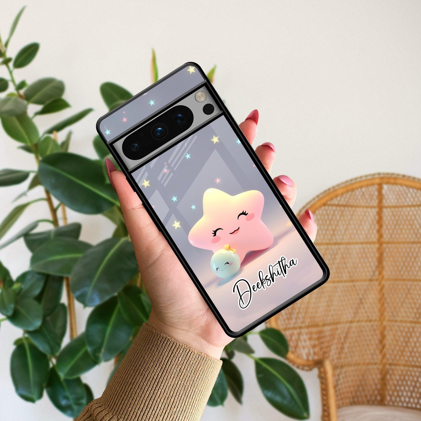 Pink Star Glossy Metal Case Cover For Google