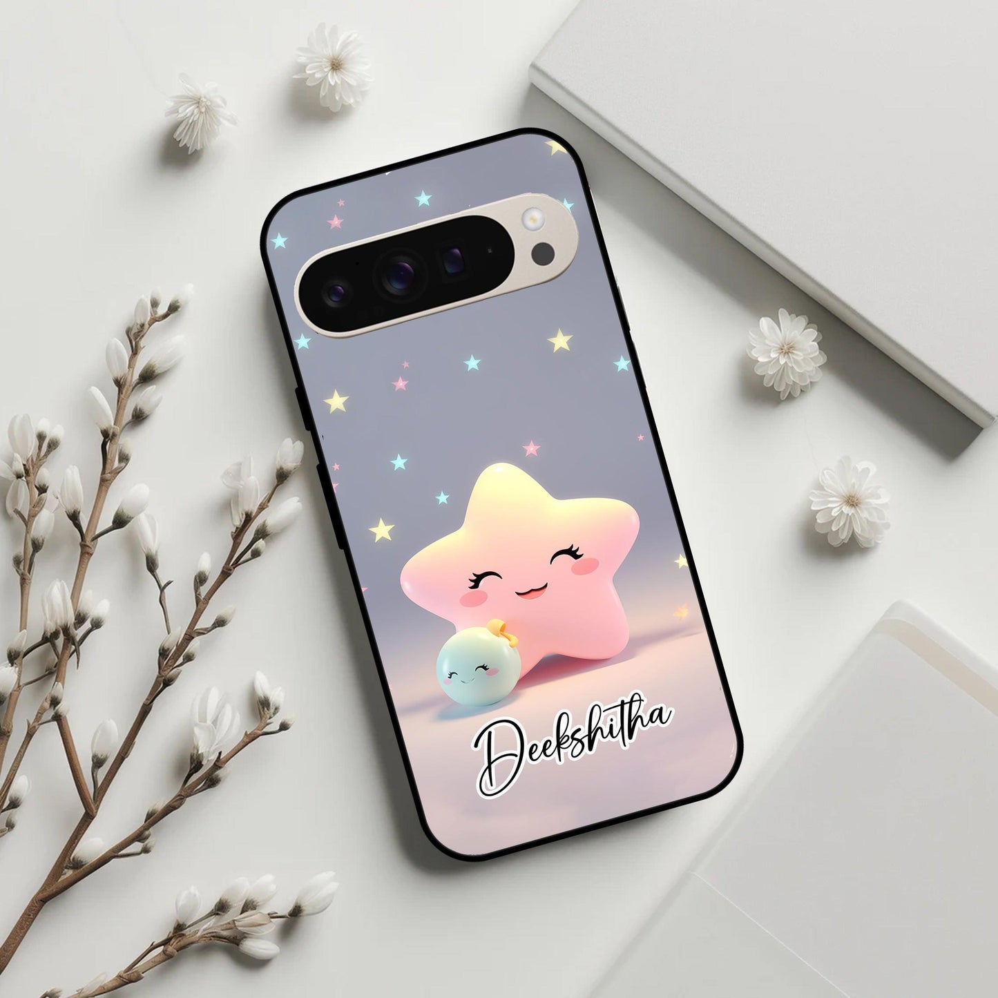 Pink Star Glossy Metal Case Cover For Google