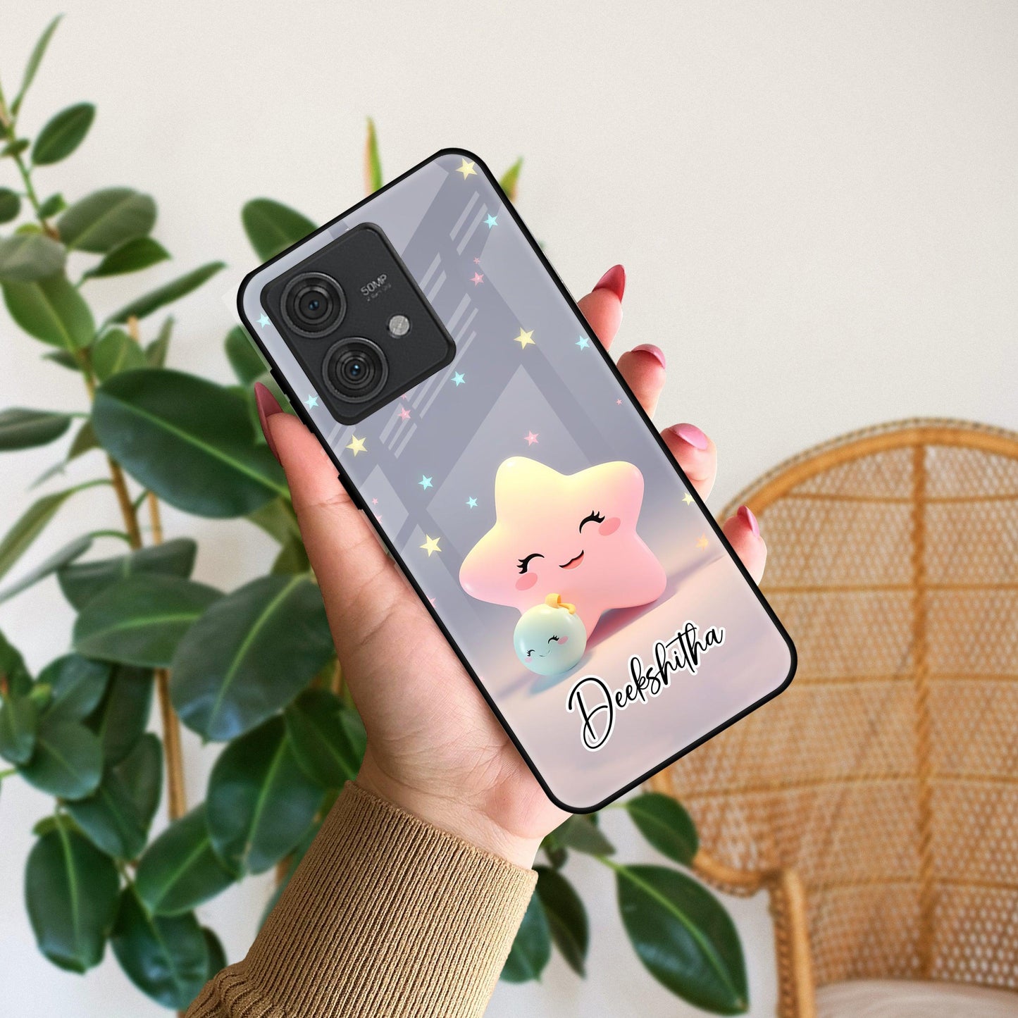 Pink Star Glossy Metal Case Cover For Motorola