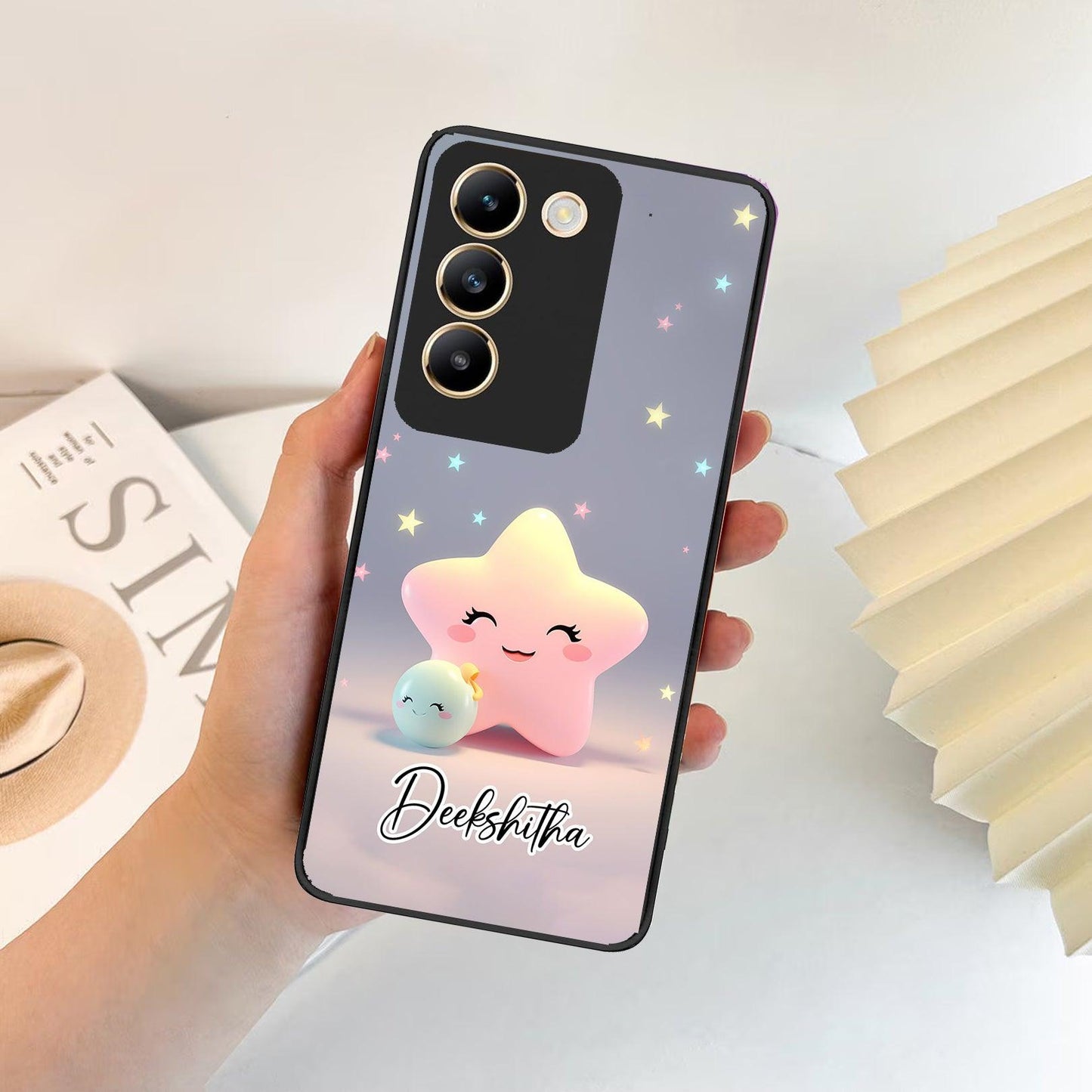 Pink Star Glossy Metal Case Cover For Vivo