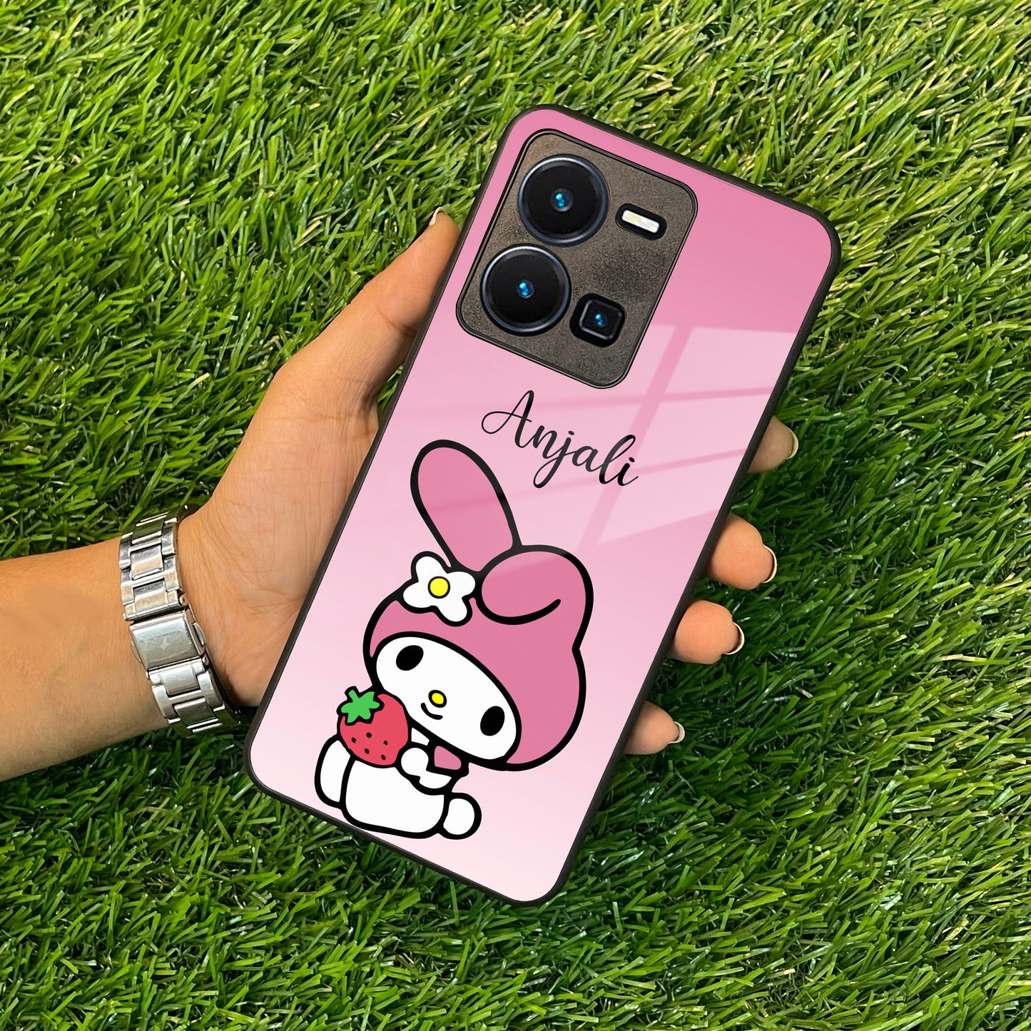 Pink Bunny Glass Case Cover For Vivo