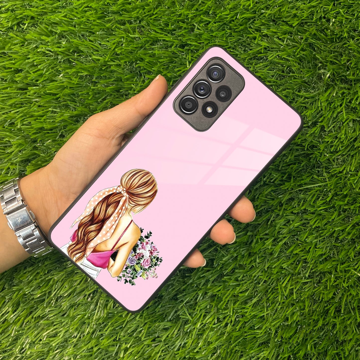 Styles Girl With Flower Glass Case For Samsung