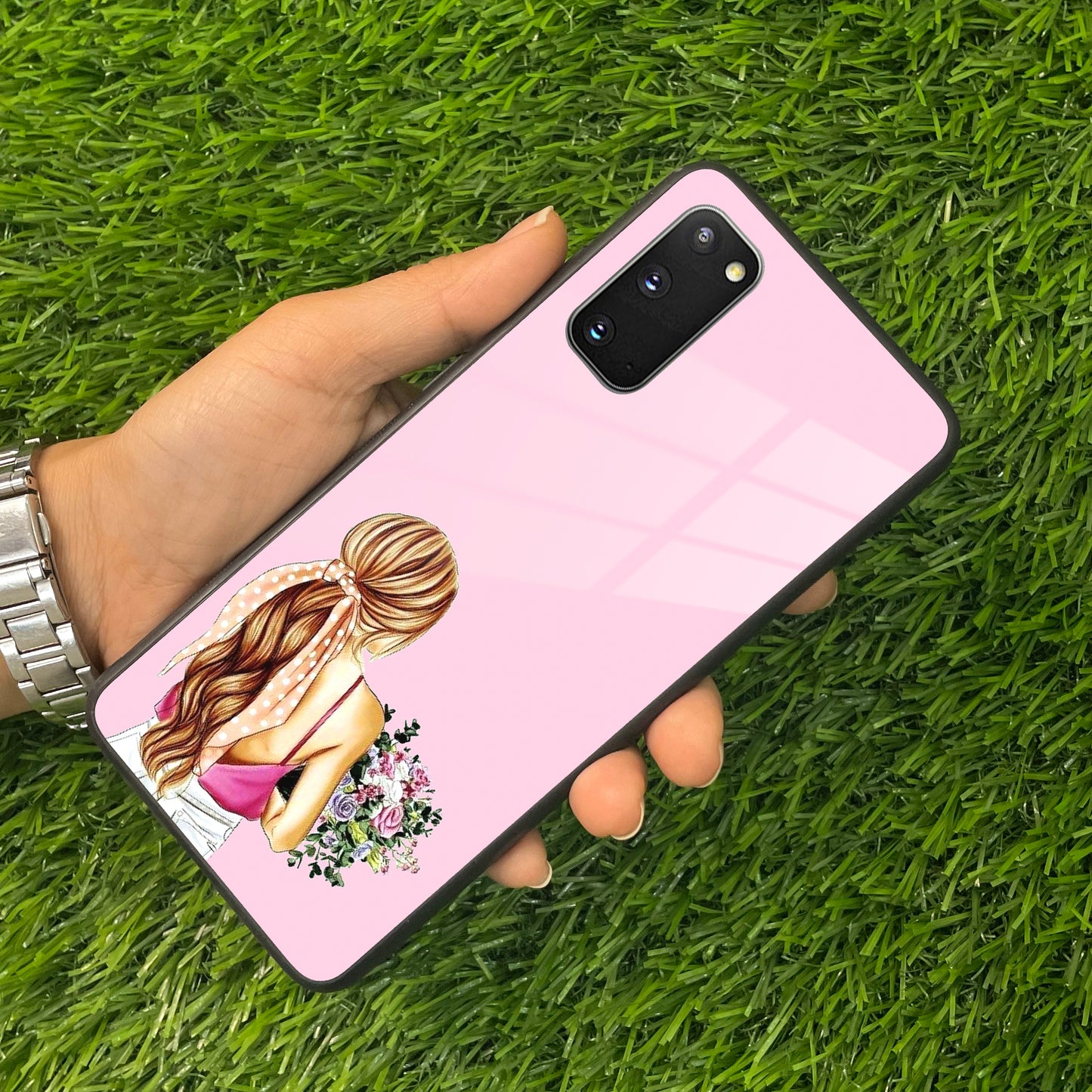 Styles Girl With Flower Glass Case For Samsung