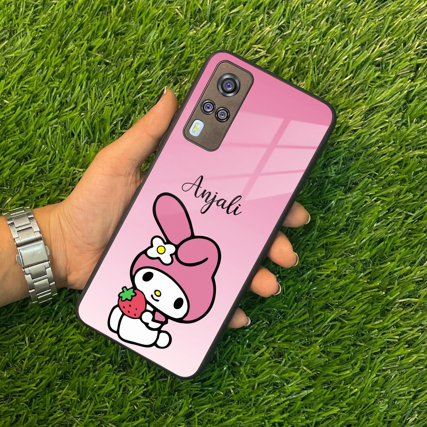 Pink Bunny Glass Case Cover For Vivo