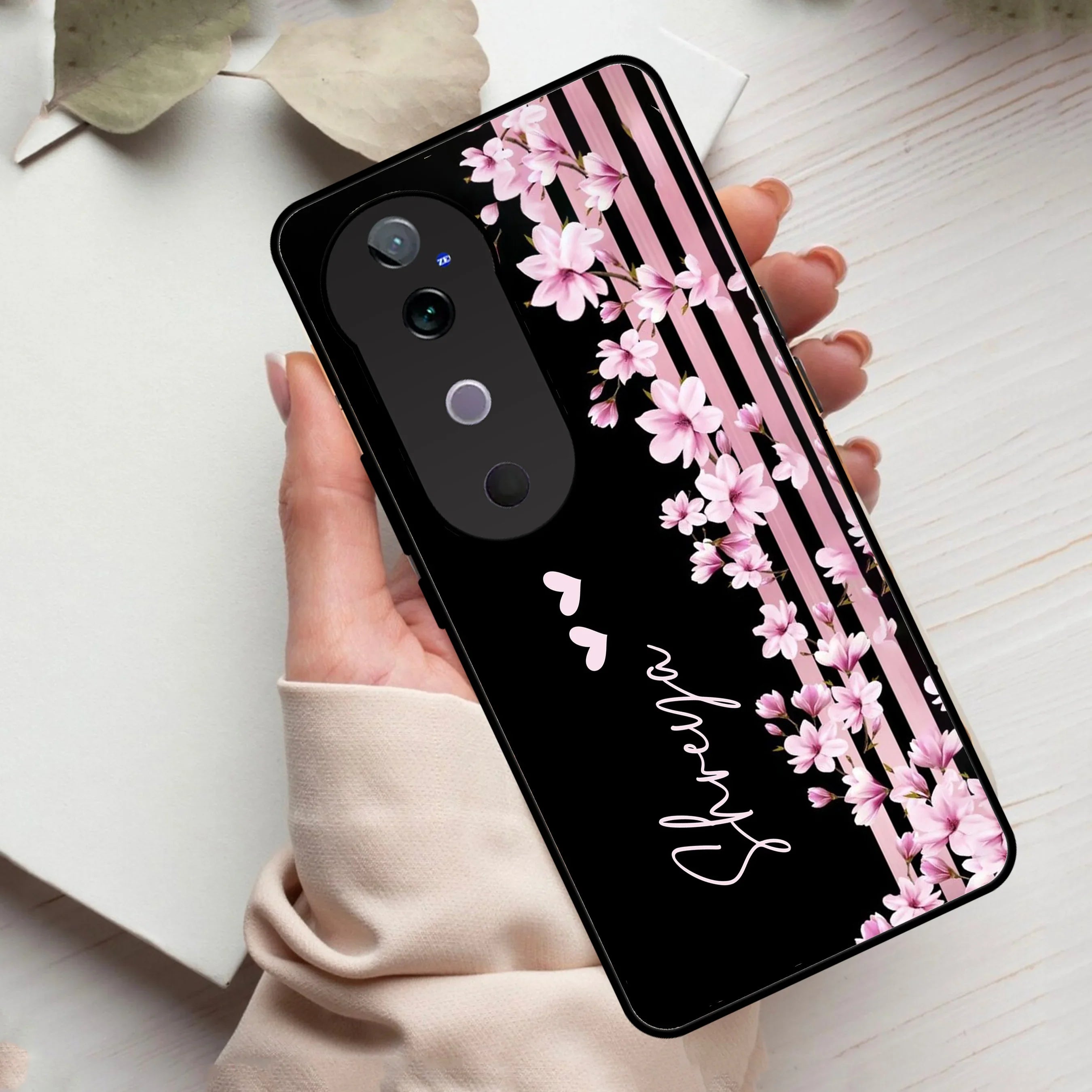 Pink Floral Customize Glass Case Cover For Vivo - ShopOnCliQ