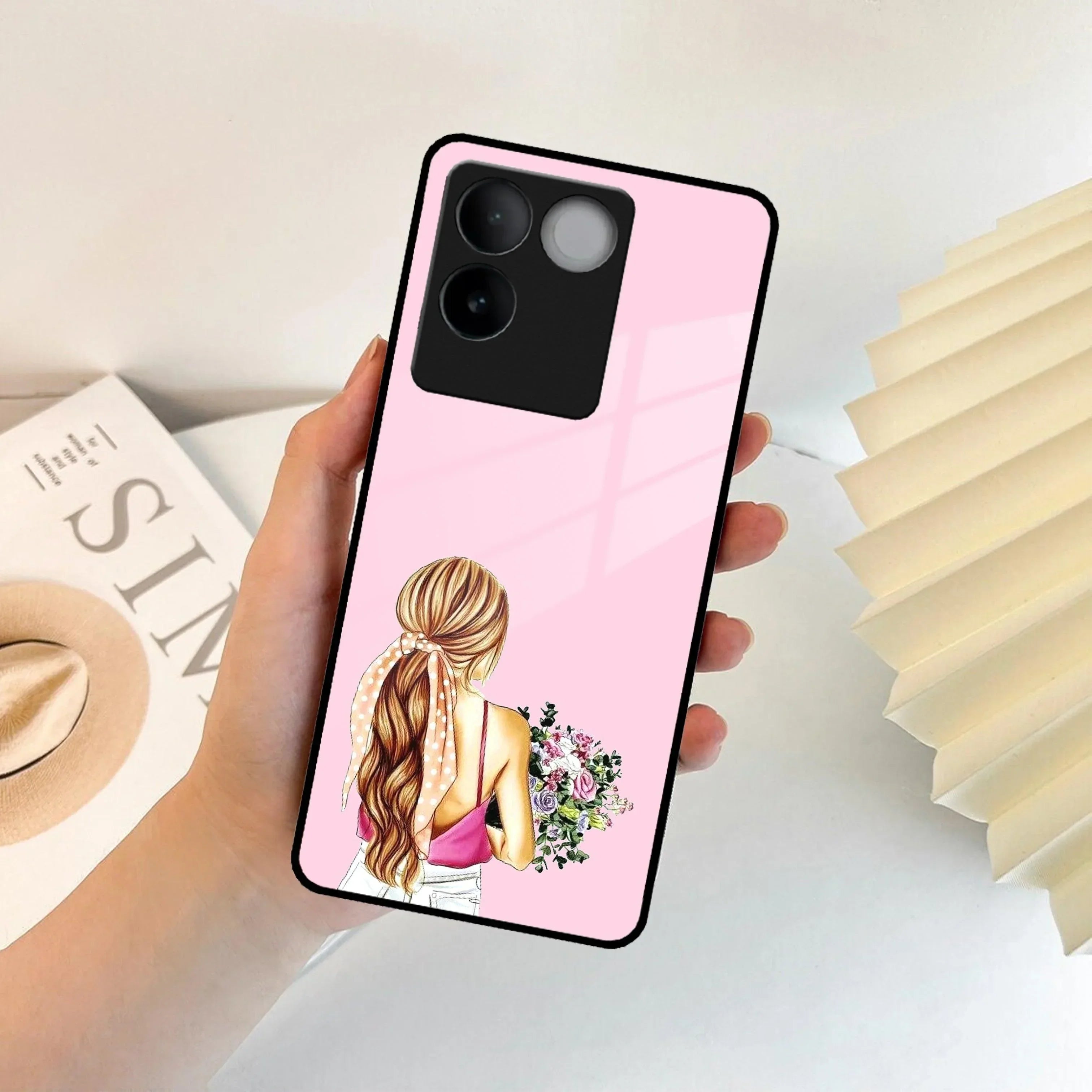Styles Girl With Flower Glass Case For iQOO - ShopOnCliQ