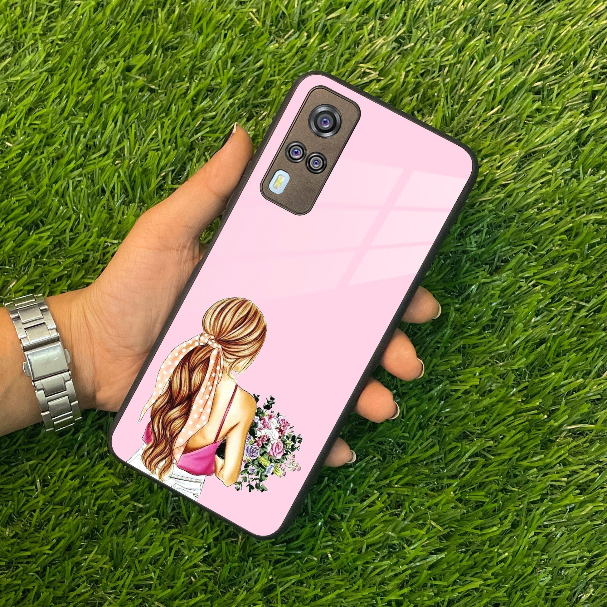 Styles Girl With Flower Glass Case For Vivo - ShopOnCliQ