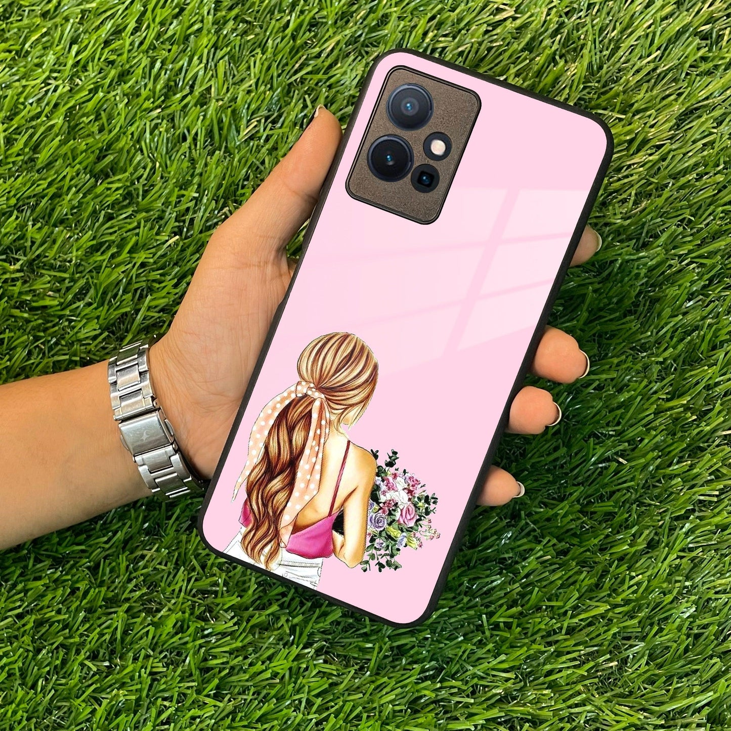 Styles Girl With Flower Glass Case For Vivo - ShopOnCliQ