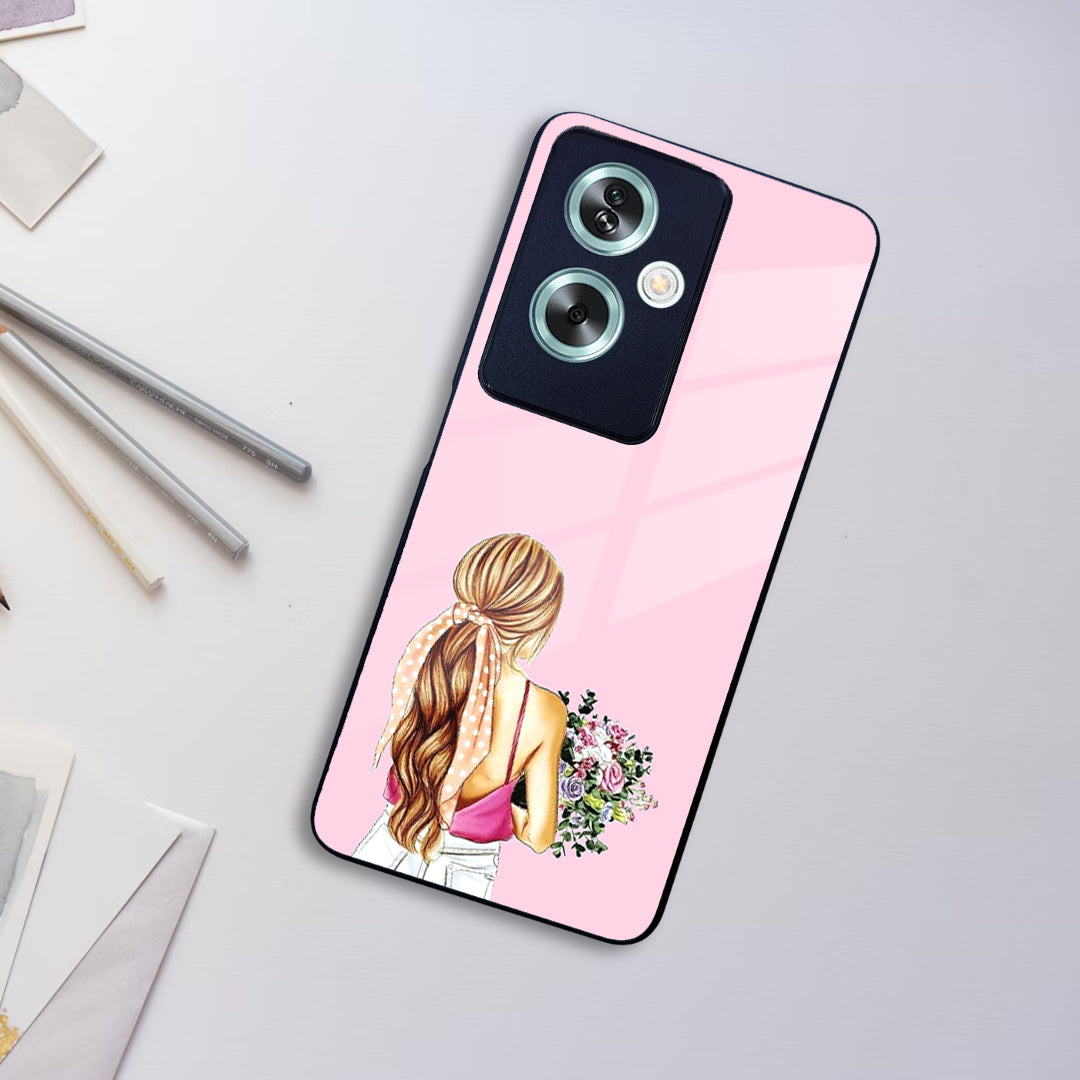 Styles Girl With Flower Glass Case For Oppo