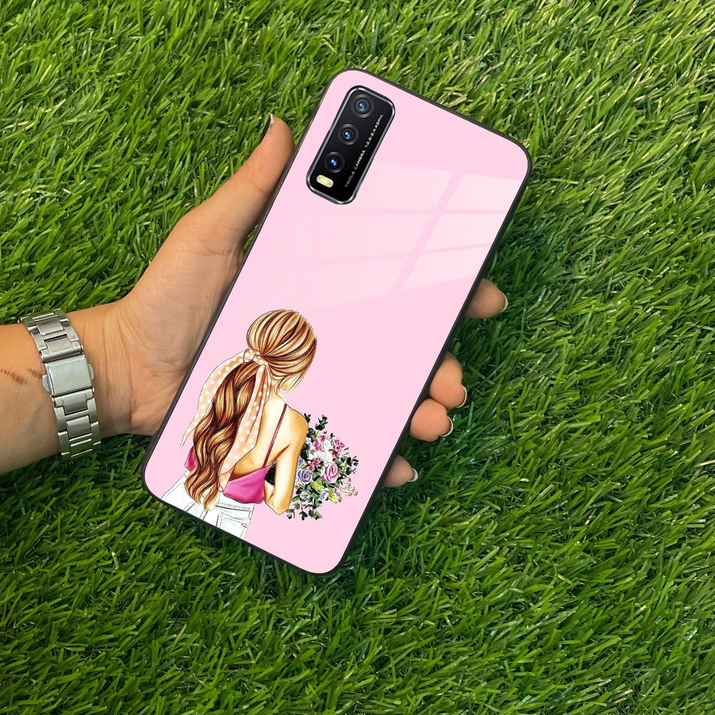 Styles Girl With Flower Glass Case For Vivo - ShopOnCliQ