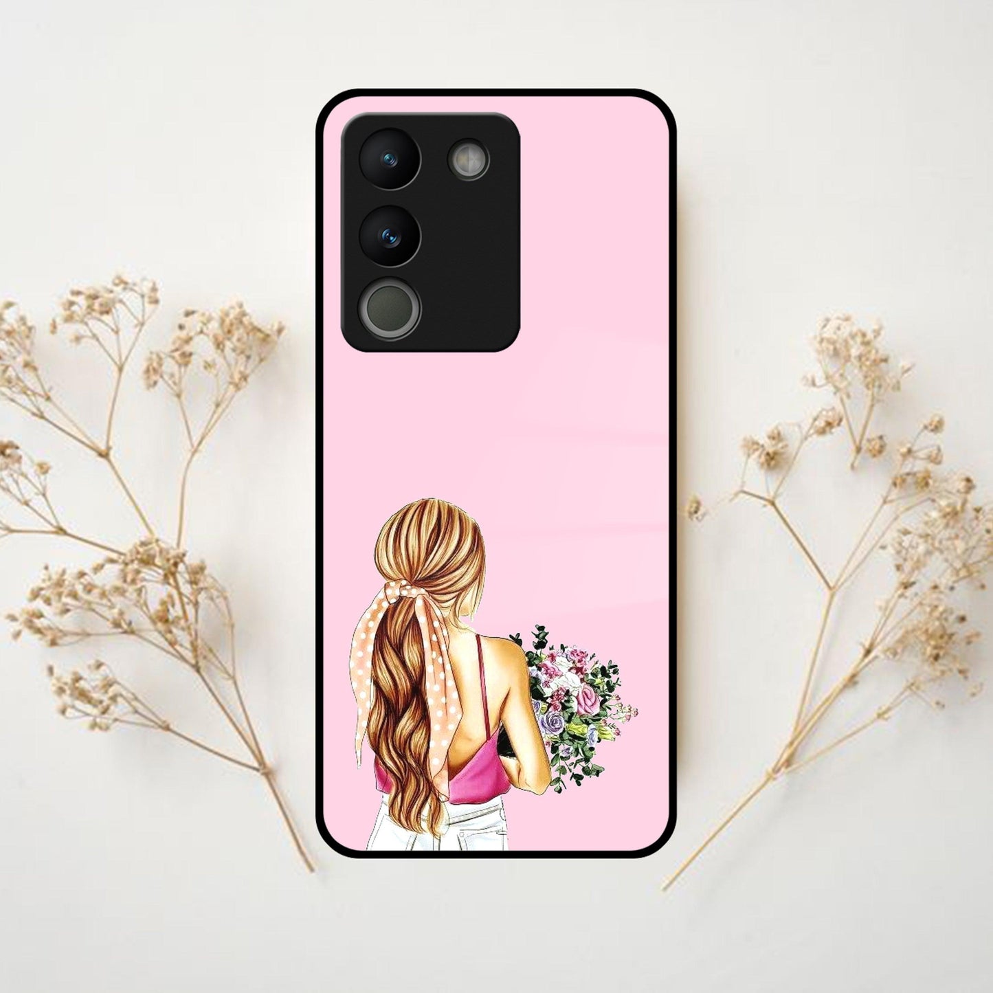 Styles Girl With Flower Glass Case For Vivo - ShopOnCliQ