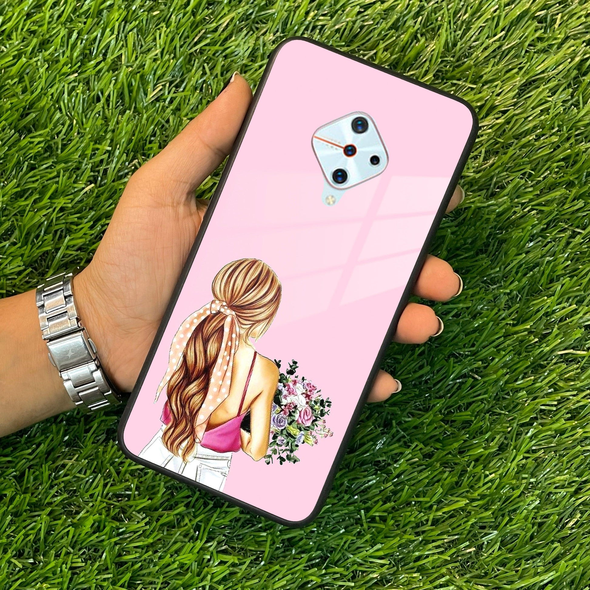 Styles Girl With Flower Glass Case For Vivo - ShopOnCliQ