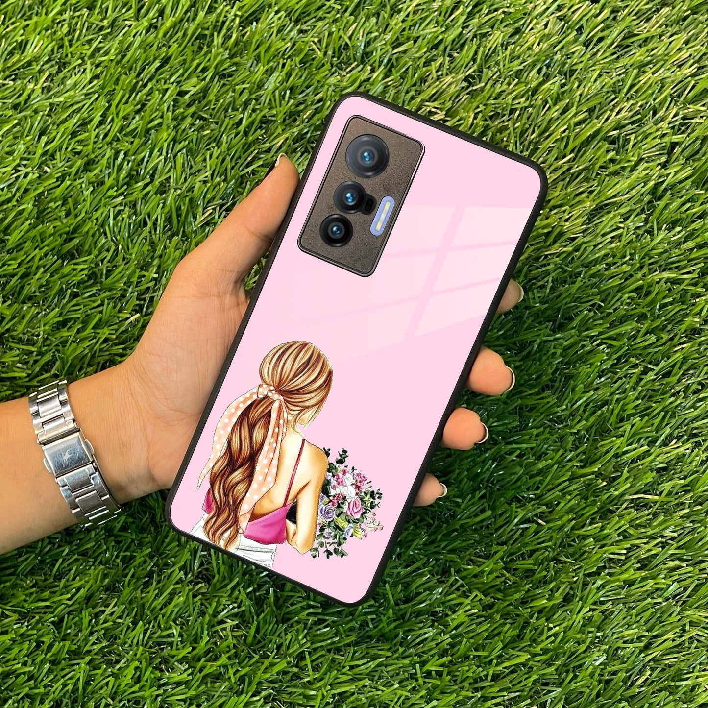 Styles Girl With Flower Glass Case For iQOO